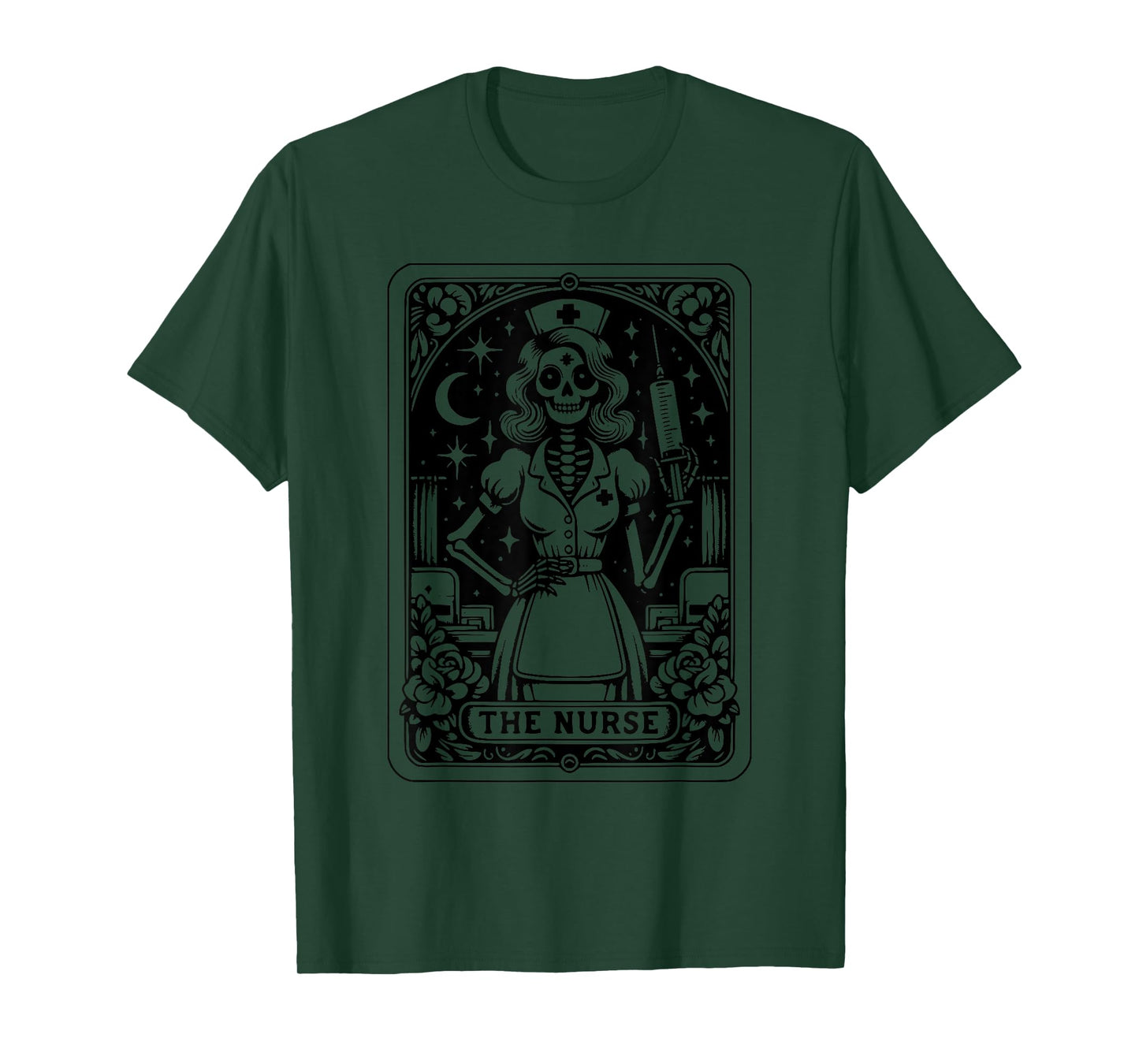 Funny Spooky Skeleton Nurse The Nurse Tarot Card Nursing T-Shirt