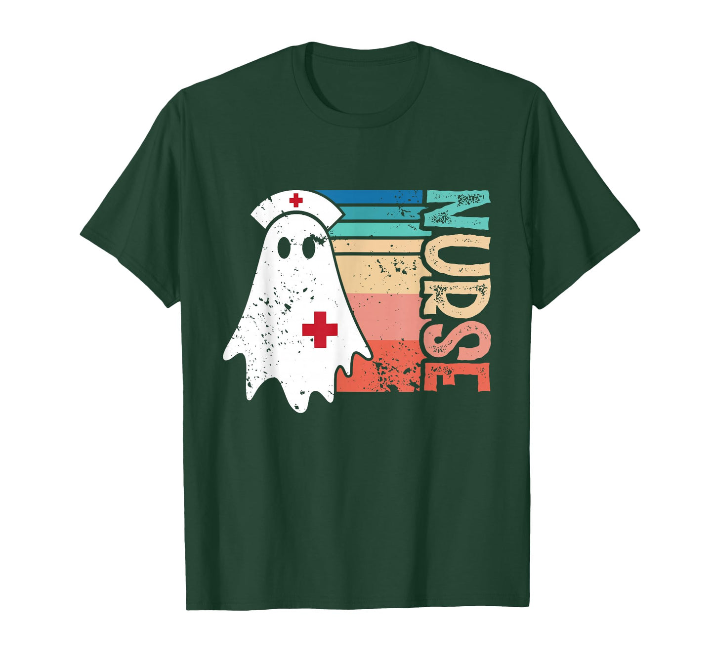 Retro Nurse Boo Ghost Halloween Costume Nursing Scrub Top T-Shirt
