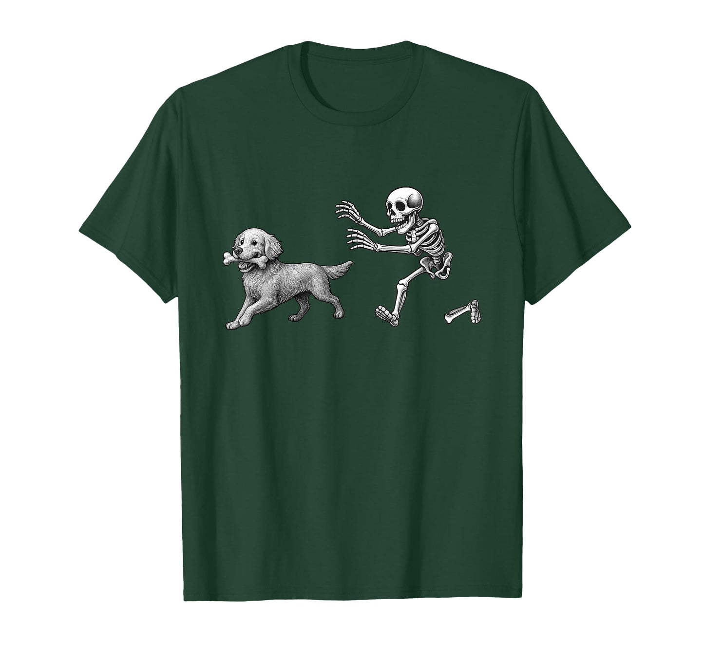 Funny Skeleton Chasing Golden Retriever Halloween Dogs Lover T-Shirt