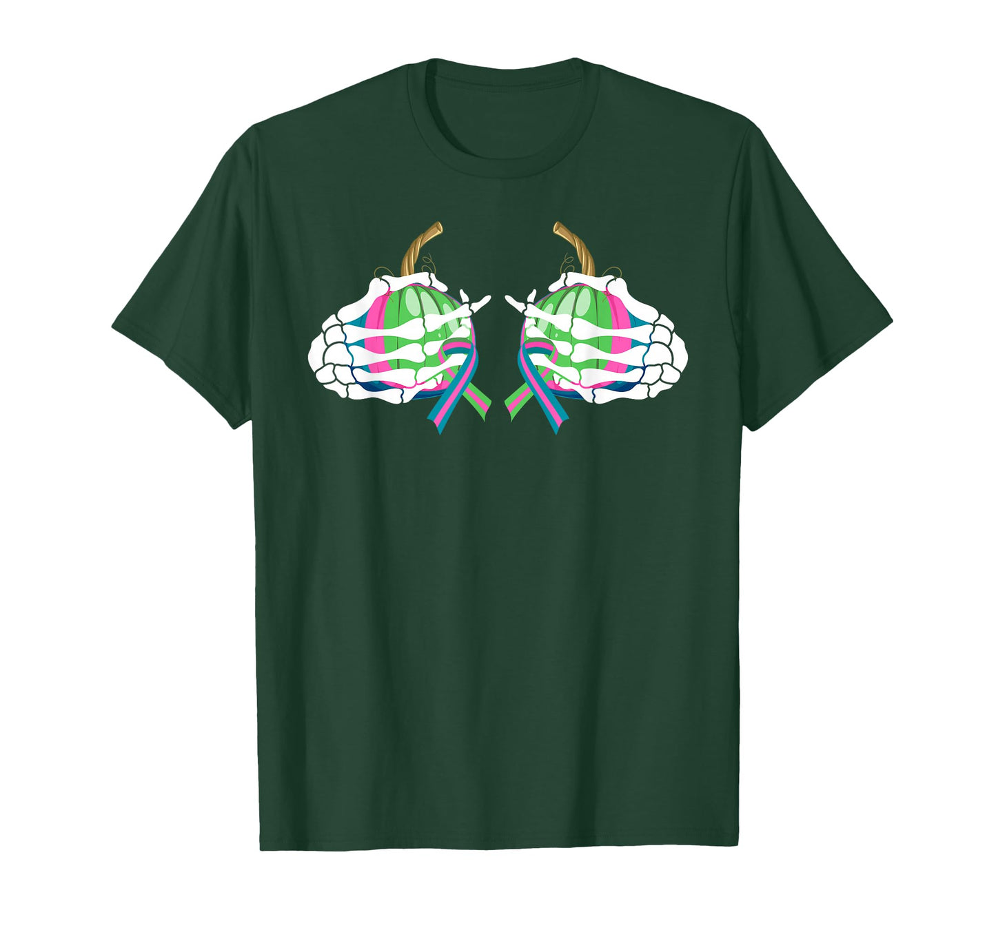 Skeleton Hands Holding Pumpkins Metastatic Breast Cancer T-Shirt