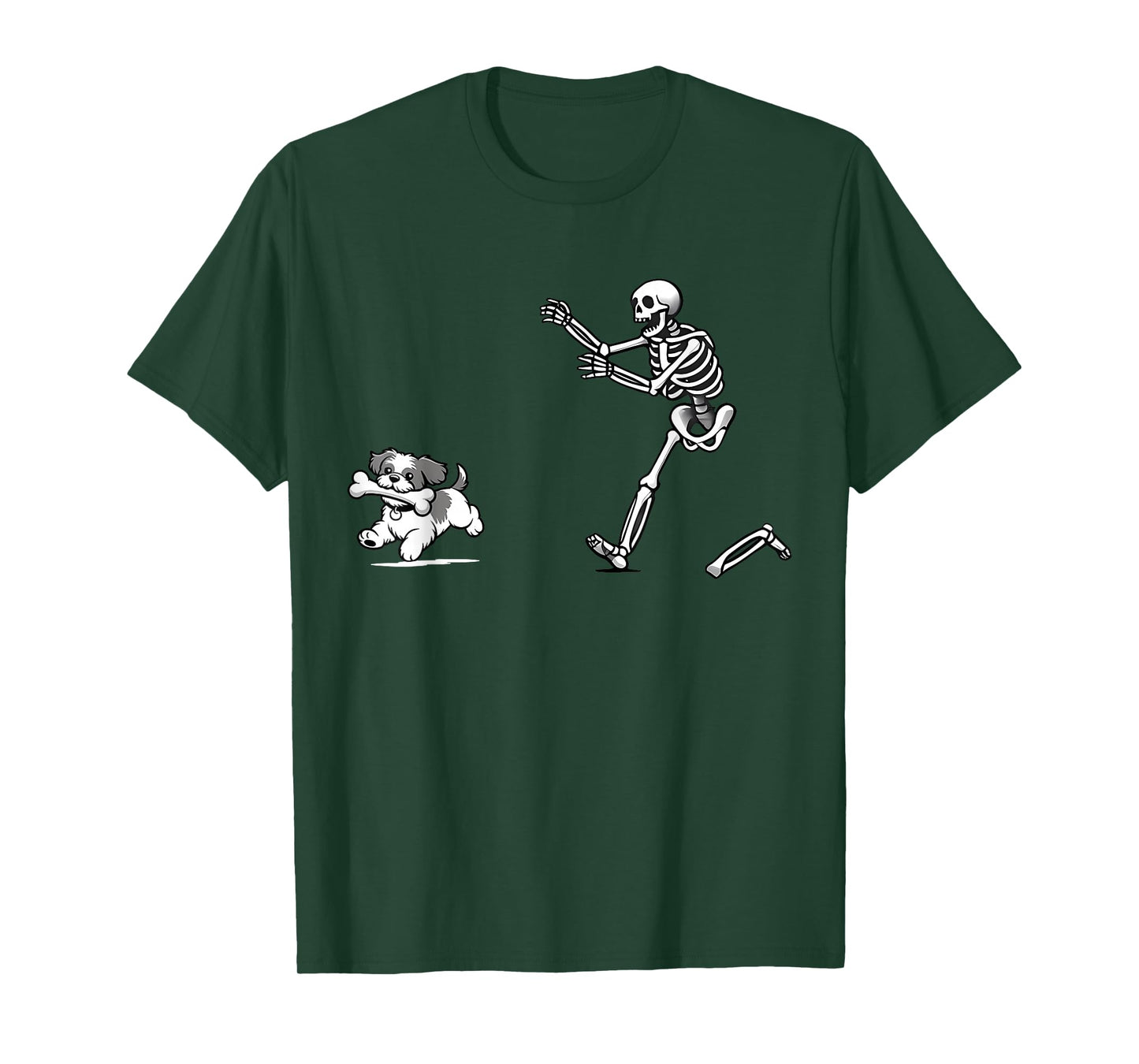 Funny Skeleton Chasing Shih Tzu Dog Halloween Spooky Dog Mom T-Shirt