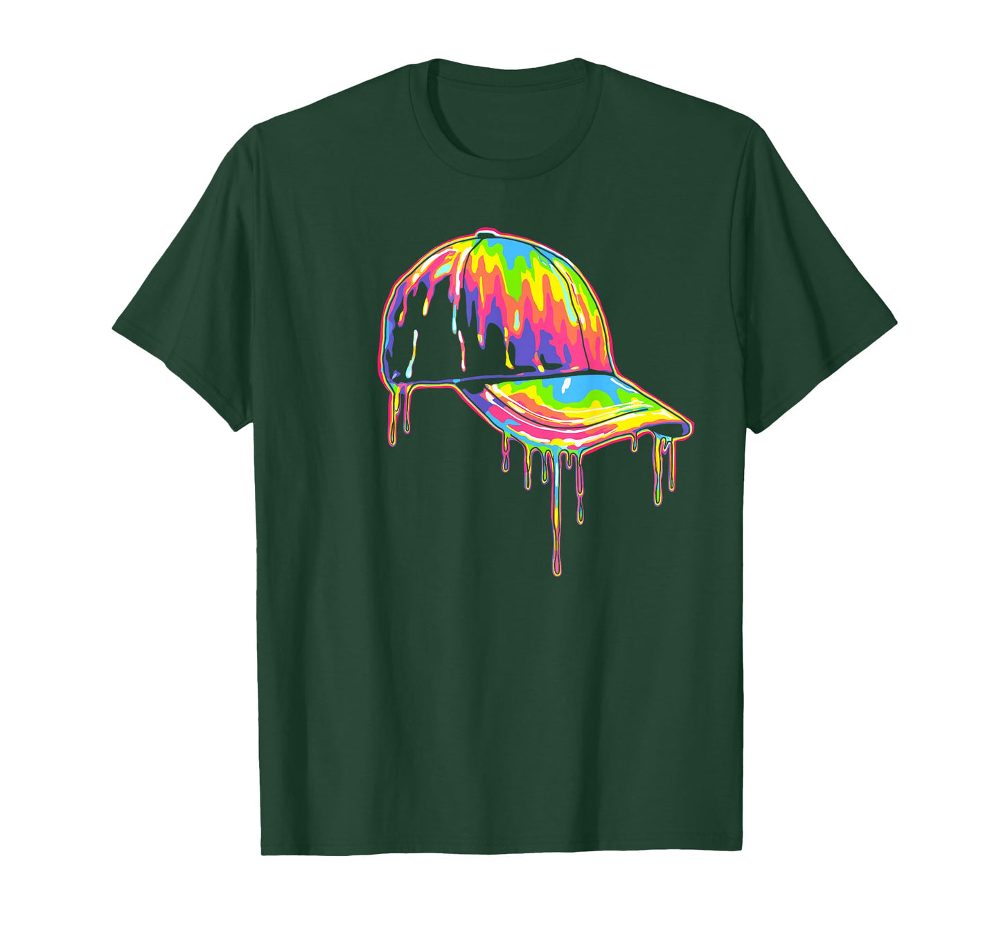 Baseball Cap Drip Graphic Melting Colors Modern Streetwear T-Shirt
