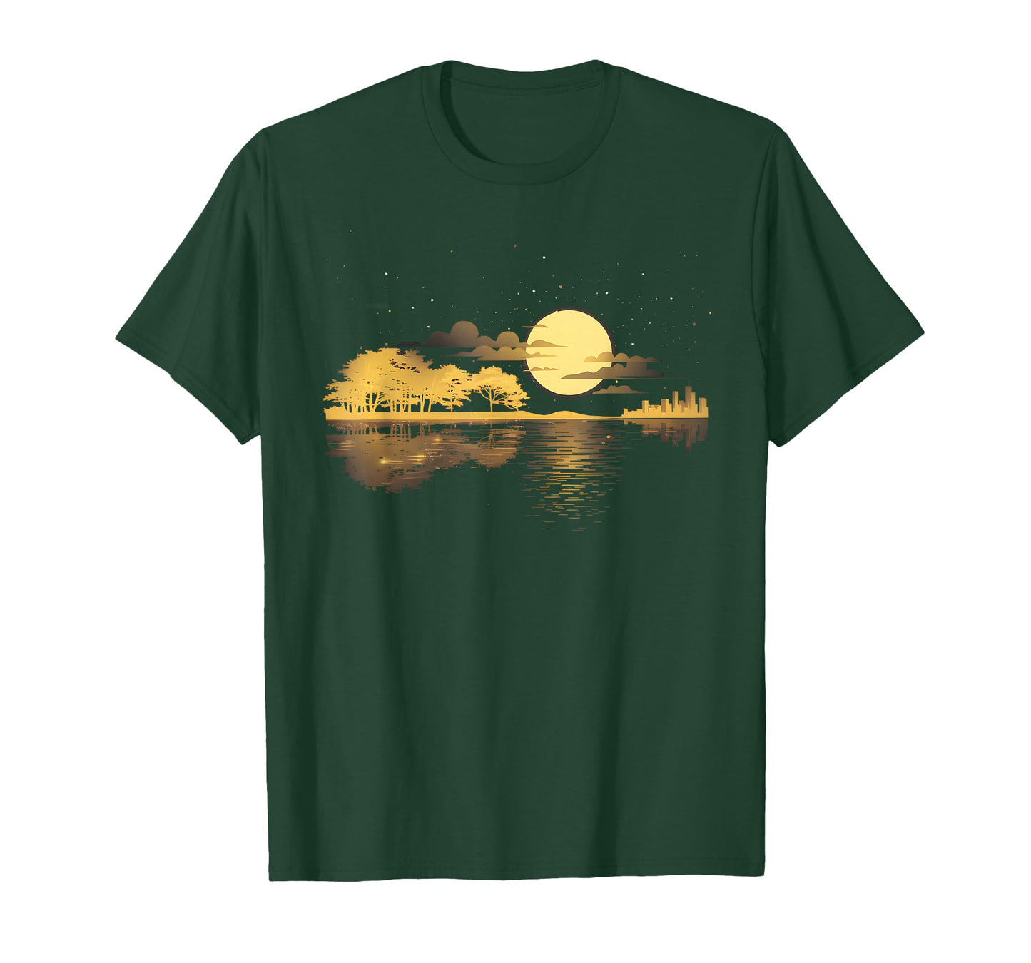 Acoustic Guitar Lake Reflections Natural Moon Guitarist T-Shirt