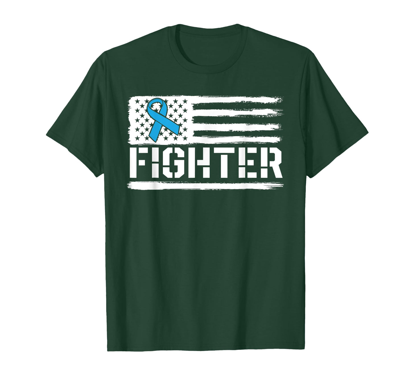 Prostate Cancer Fighter Blue American Flag Awareness Ribbon Women Kids Men T-Shirt