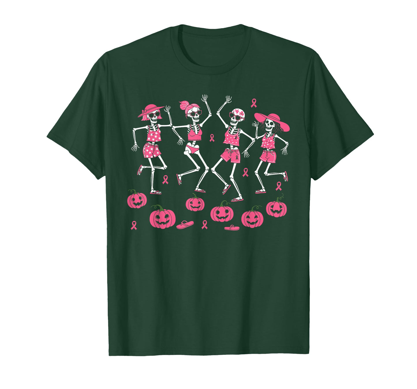 Breast Cancer Halloween in October We Wear Pink Skeleton T-Shirt