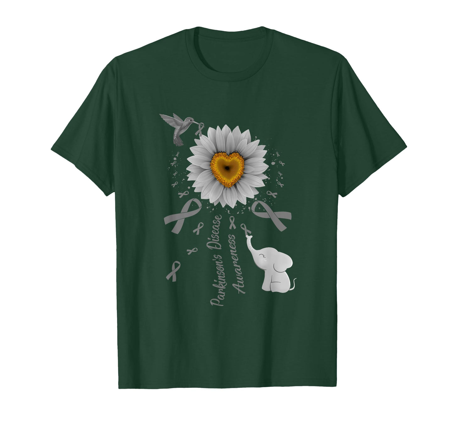 Sunflower Hummingbird Elephant Parkinson's Disease Awareness T-Shirt