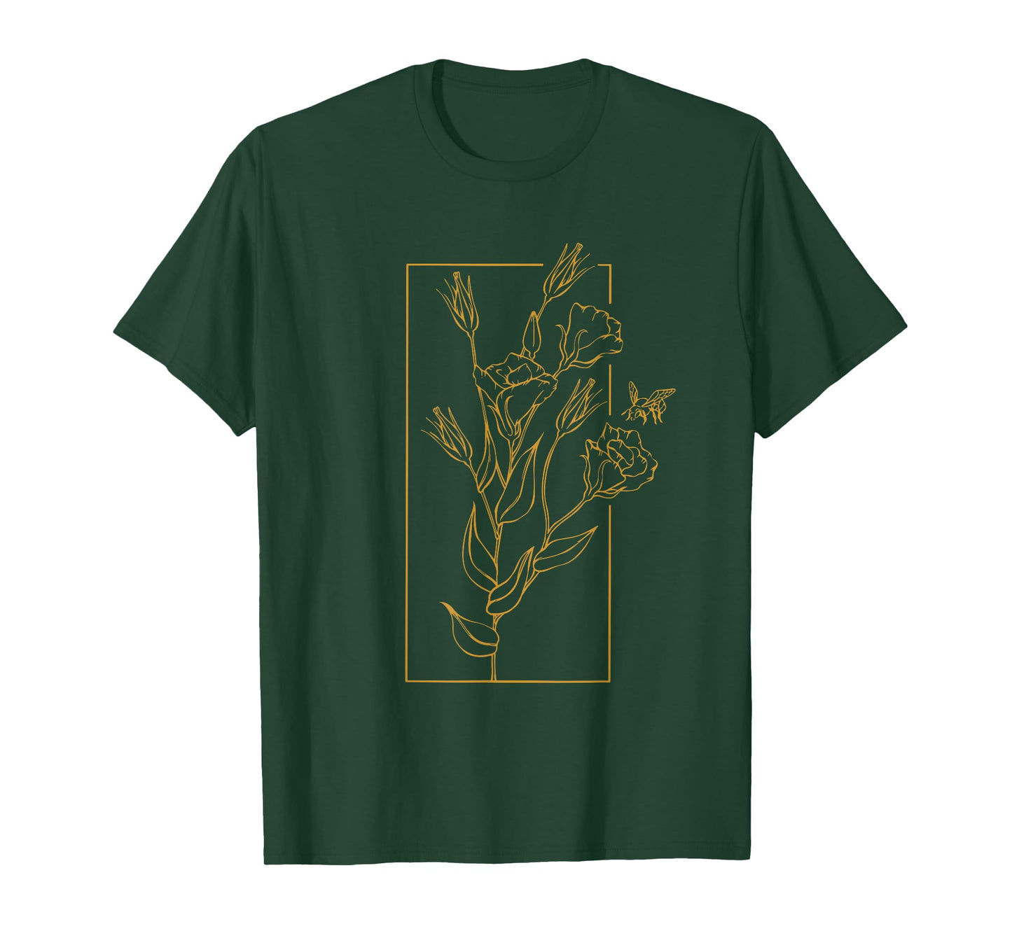 Floral Flower Lisianthus Eustoma Line Art Bee Wildflower T-Shirt