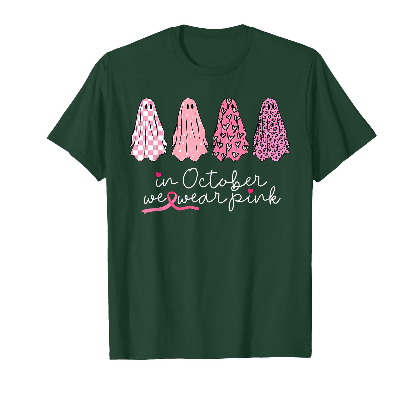 in October We Wear Pink Ghosts Halloween Breast Cancer T-Shirt