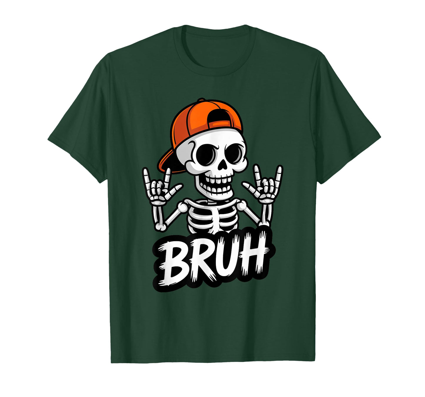 Spooky Skeleton Bruh Rock Hand Sign Halloween Toddler Boys T-Shirt