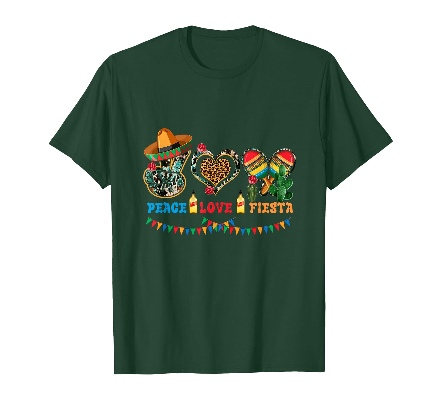 Peace Love Fiesta Heart Leopard Mexican Cinco De Mayo Party T-Shirt