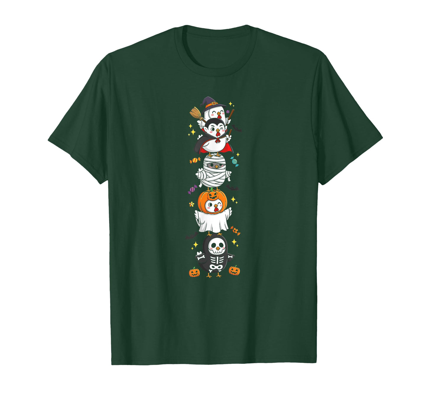 Funny Chicken Witch Vampire Ghost Halloween Kids Mens Womens T-Shirt
