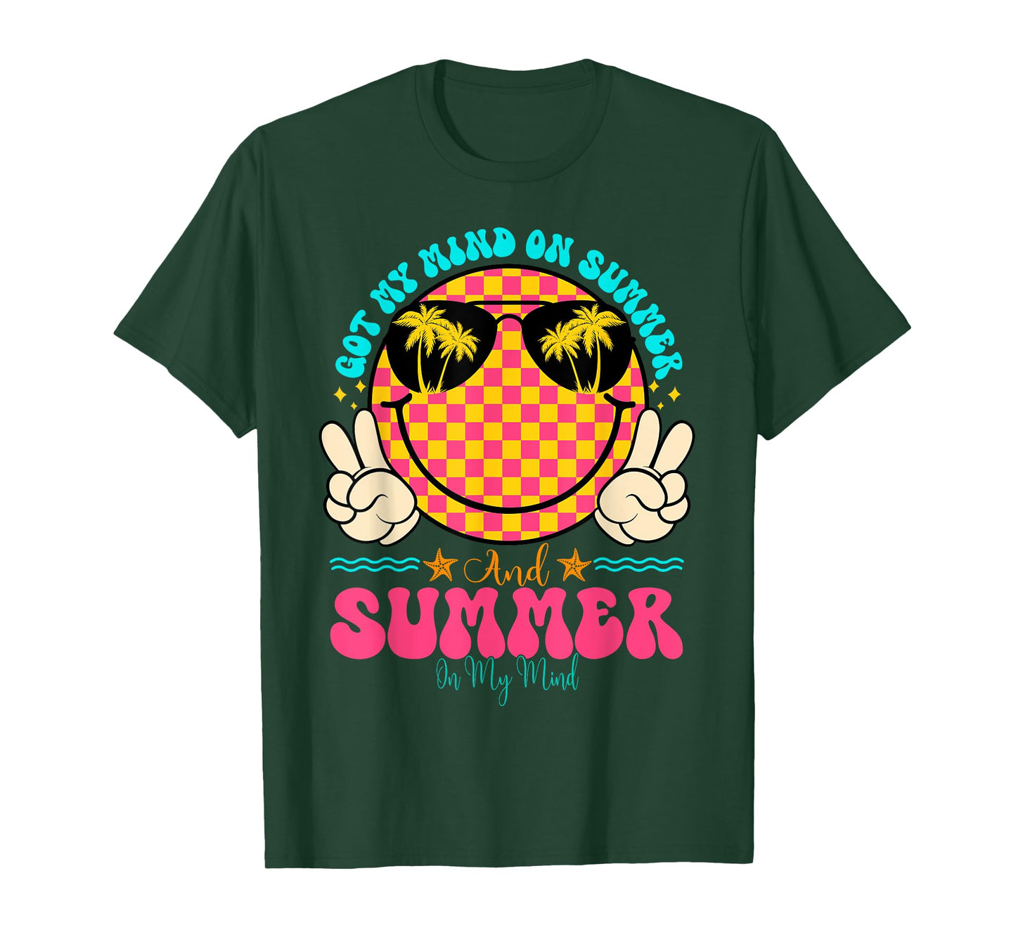 Groovy Happy Face Summer Vibes Got My Mind On Summer Teacher T-Shirt for Men Women