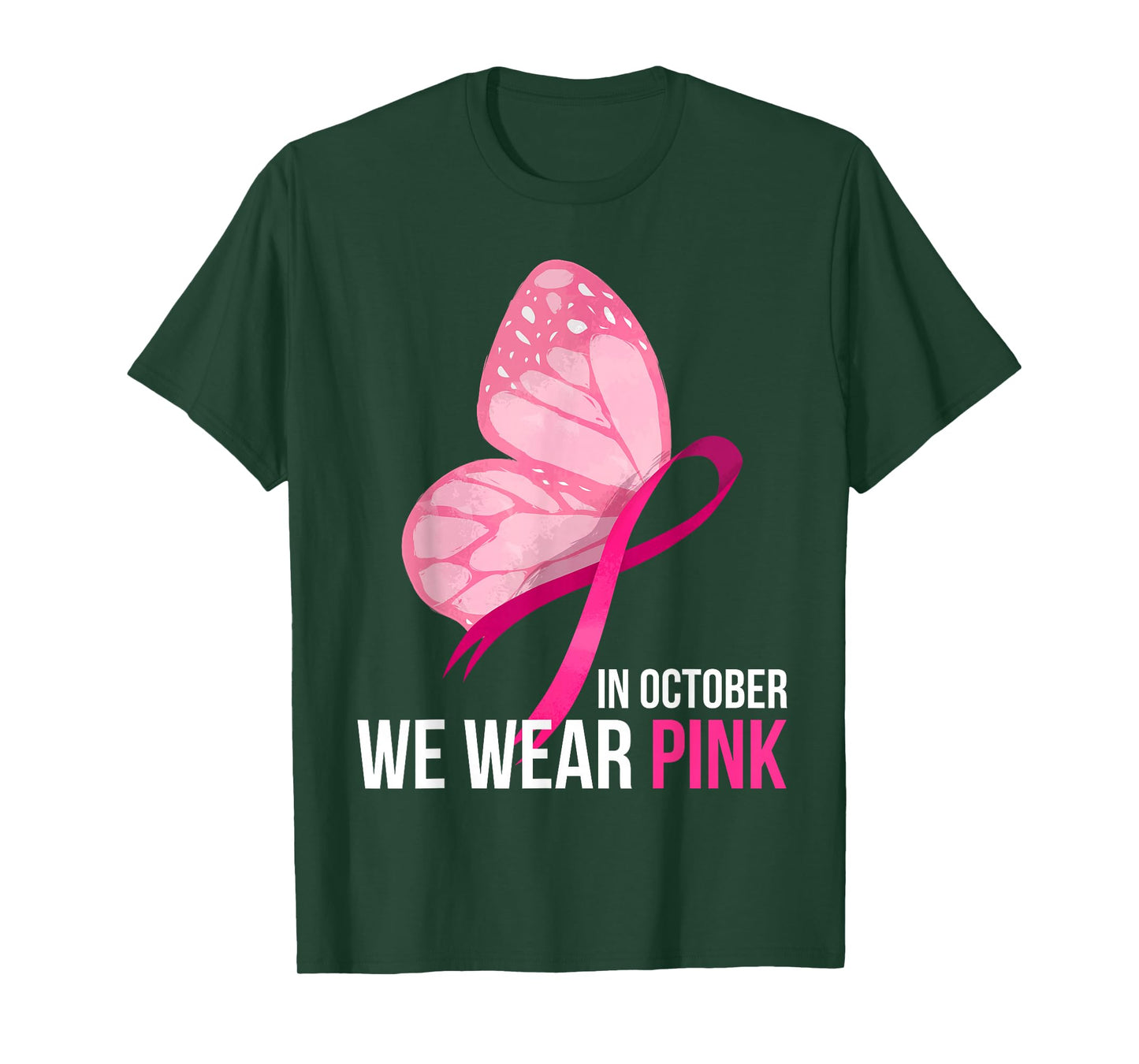 In October We Wear Pink Butterfly Breast Cancer Awareness T-Shirt