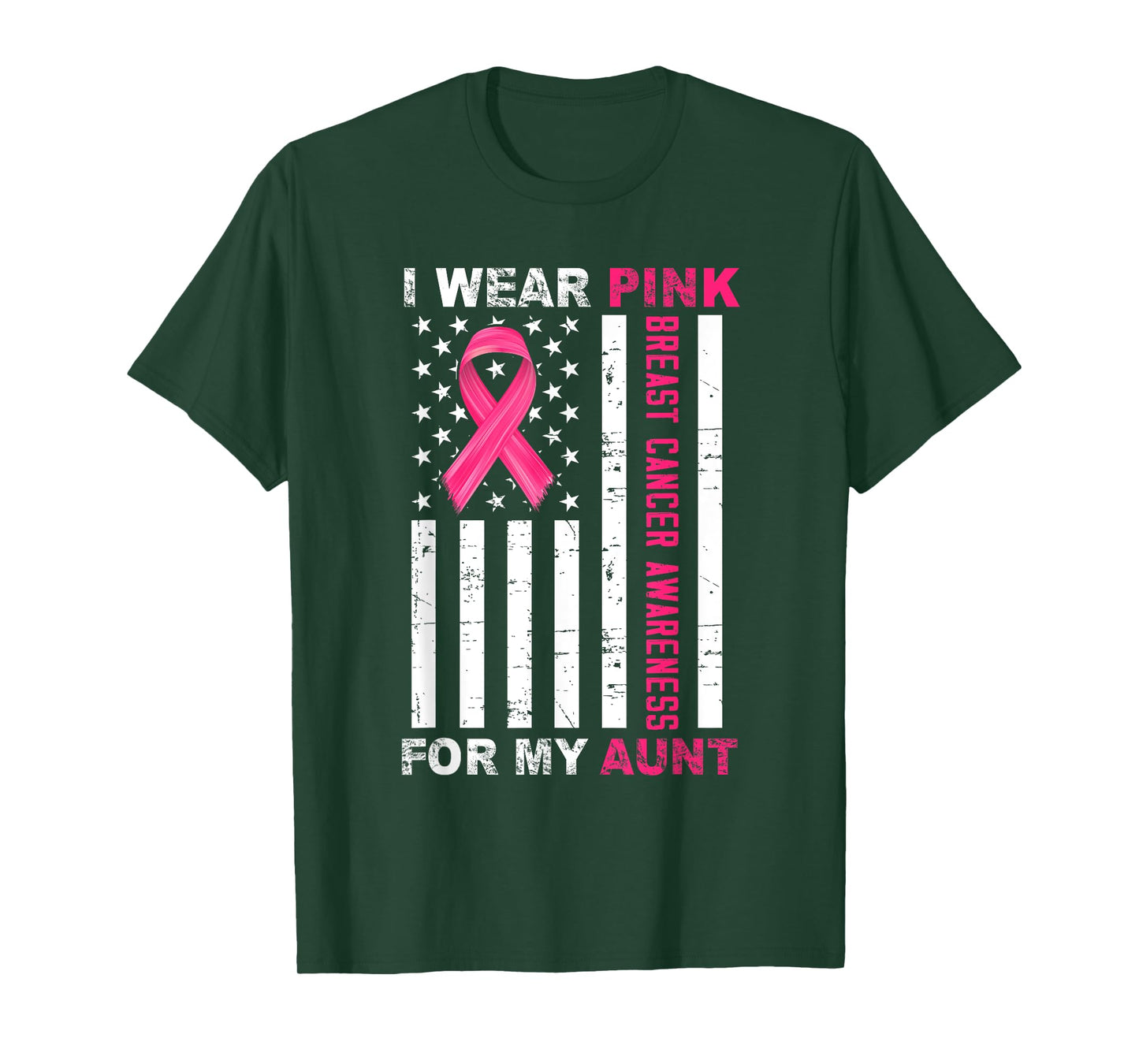 I Wear Pink For My Aunt Pink Ribbon Breast Cancer Us Flag T-Shirt