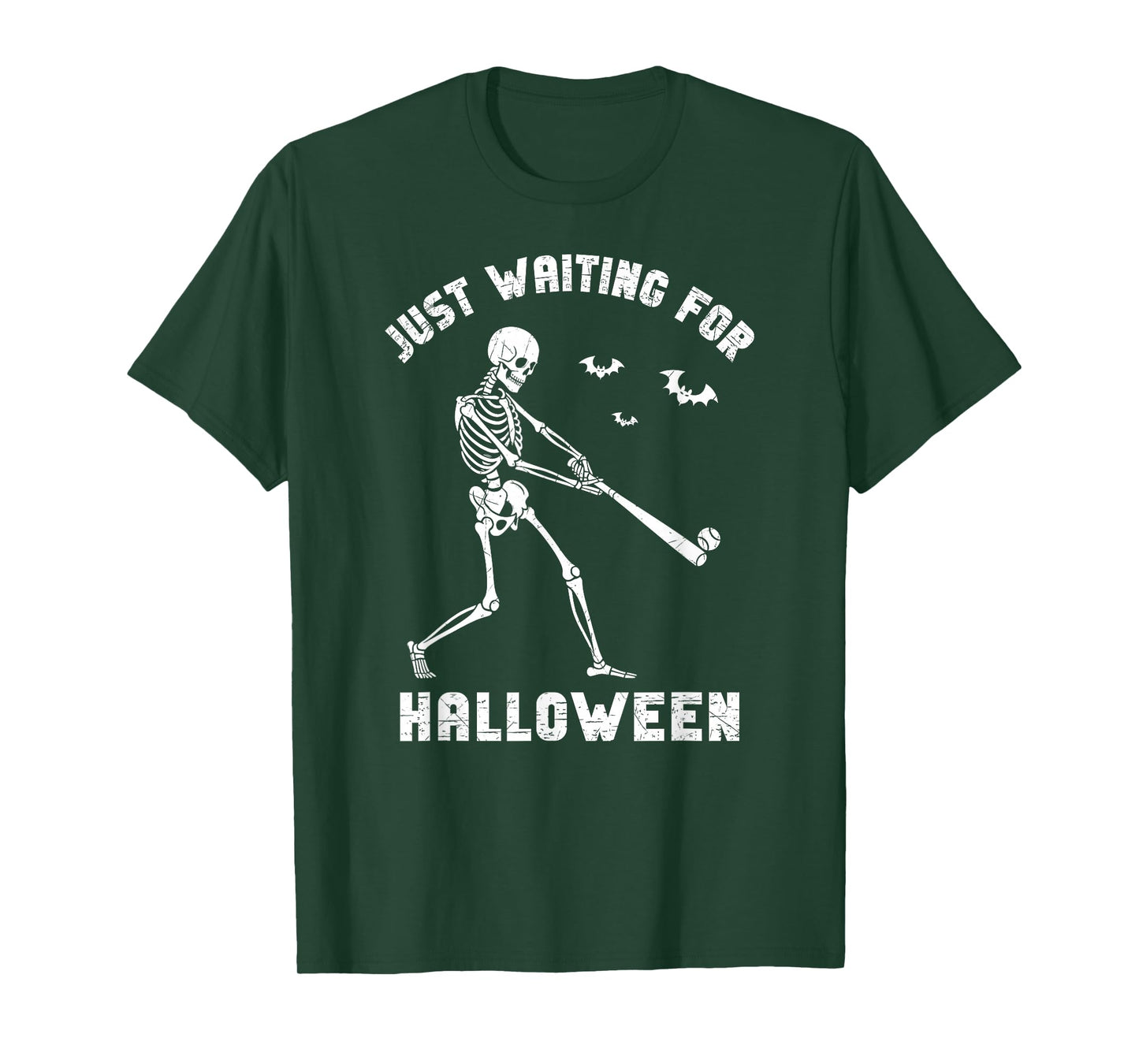 Just Waiting for Halloween Skeleton Baseball Player Spooky T-Shirt