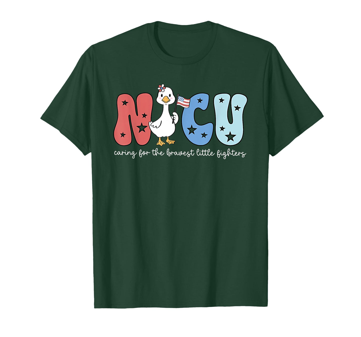 NICU Caring For The Bravest Little Fighters 4th July Nurse T-Shirt