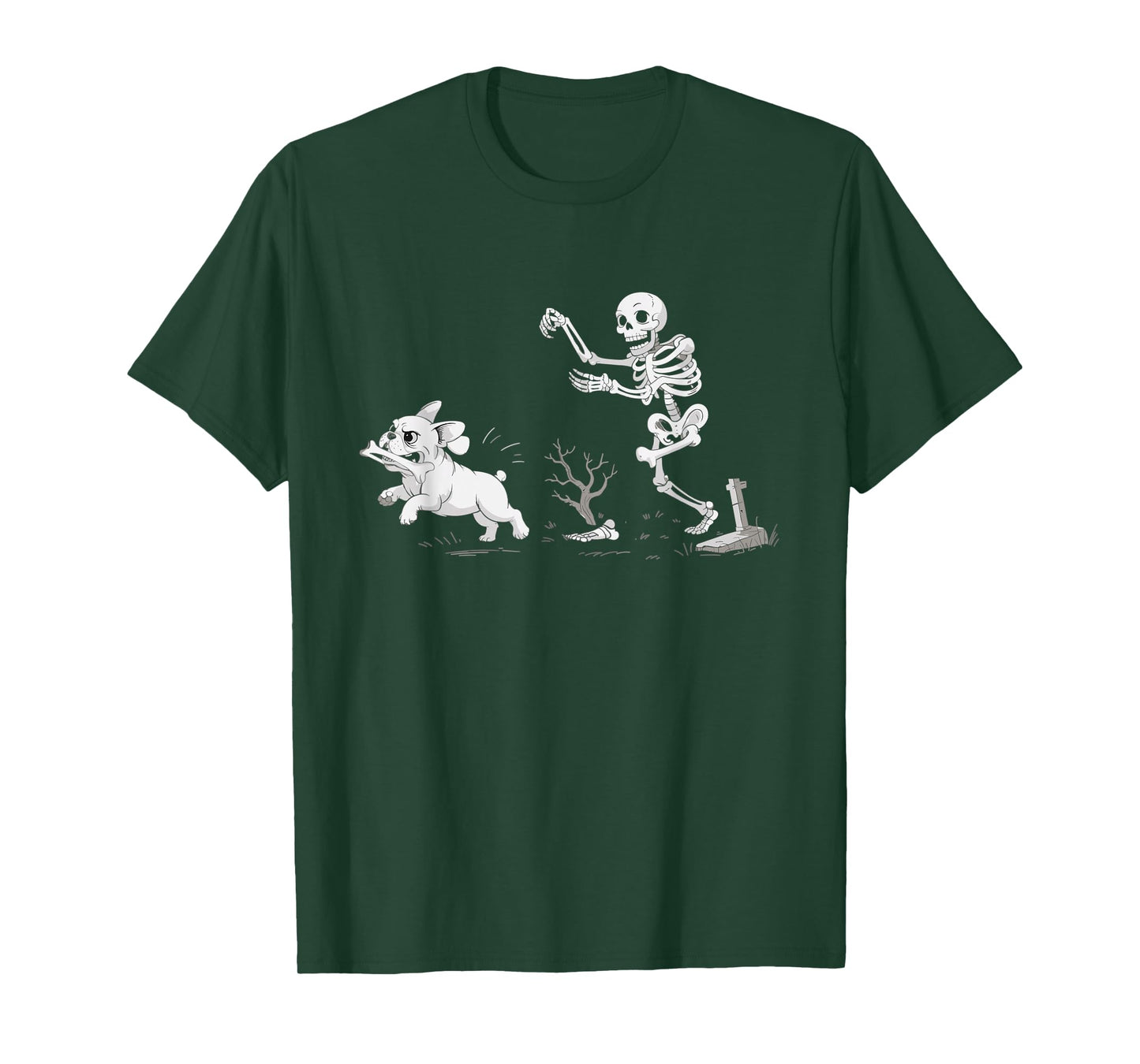 Skeleton Chasing Dog Halloween Funny French Dog Lovers T-Shirt