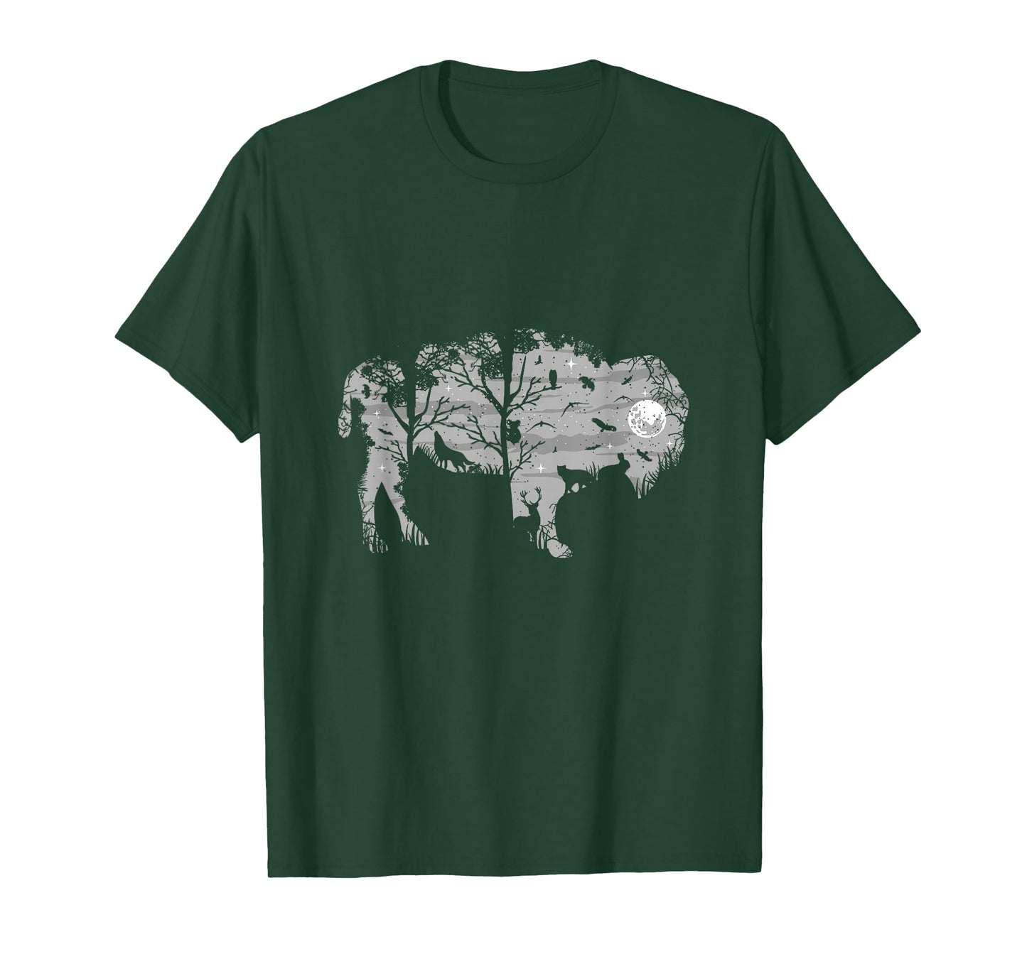 Forest Moon Bison Silhouette Wild Animals American Buffalo T-Shirt