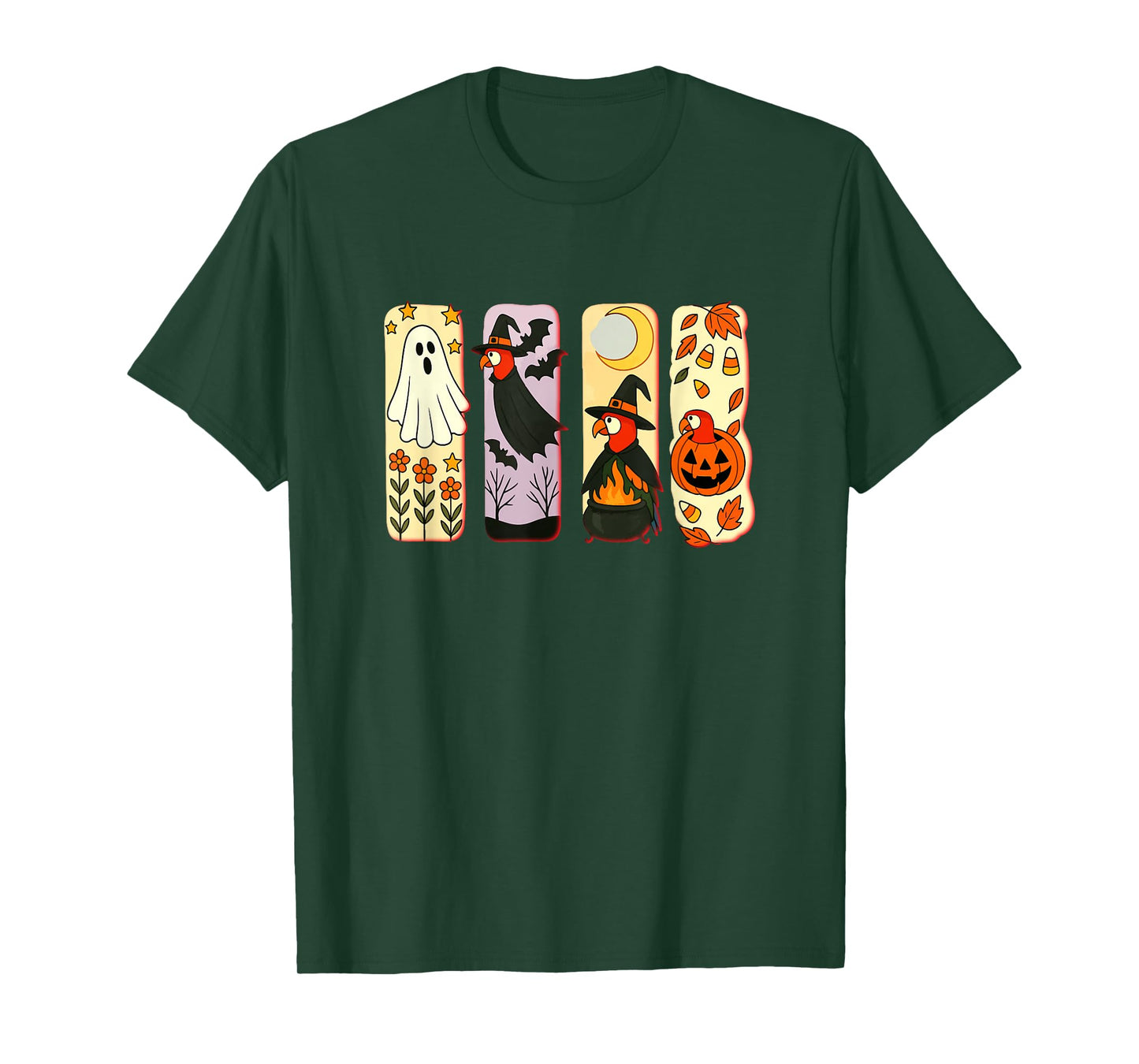 Halloween Collection Parrots Cosplay Witch Carved Pumpkin T-Shirt