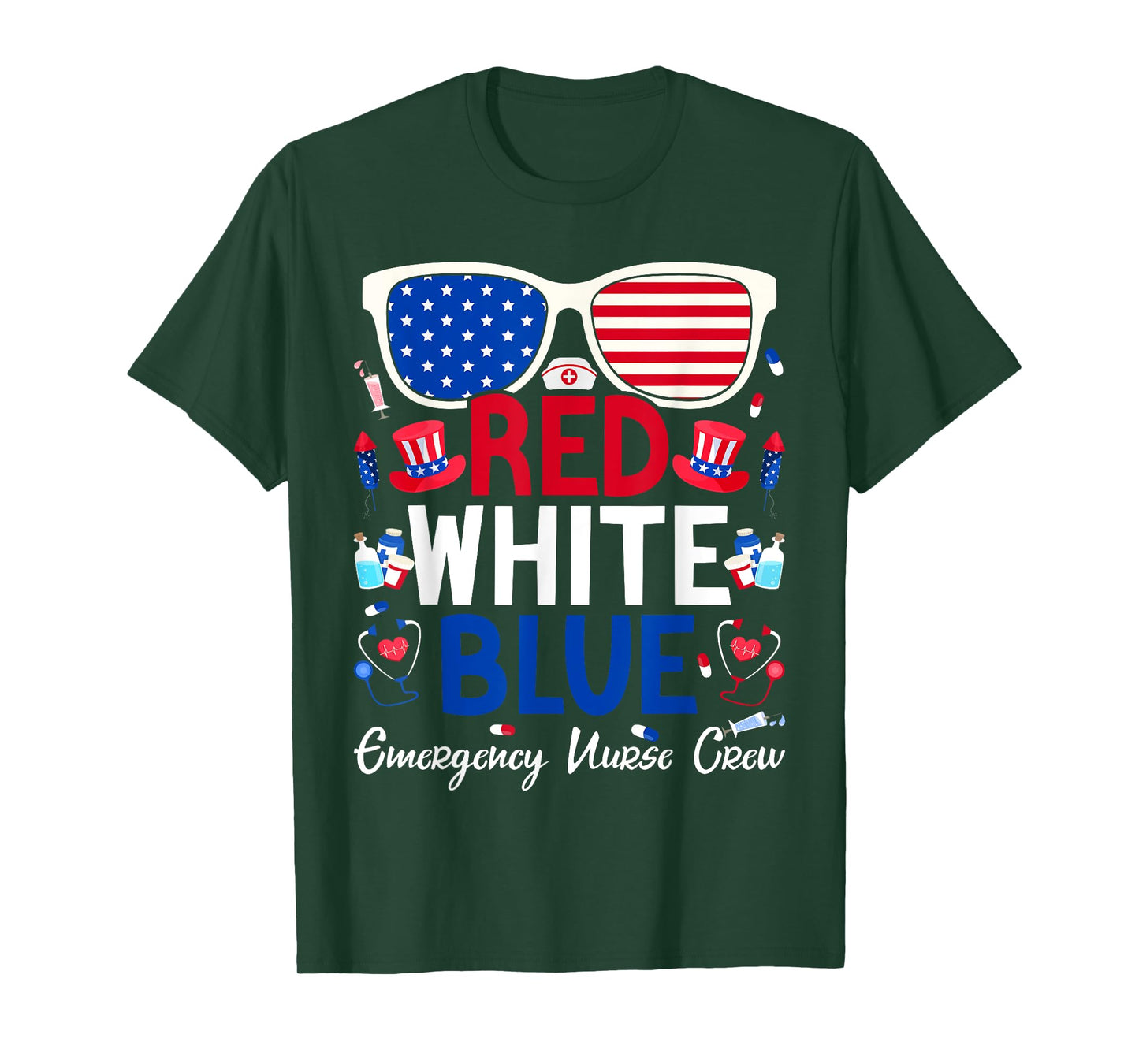 Nurse July 4th Red White Blue Emergency Nurse Crew Patriotic T-Shirt for Women Men