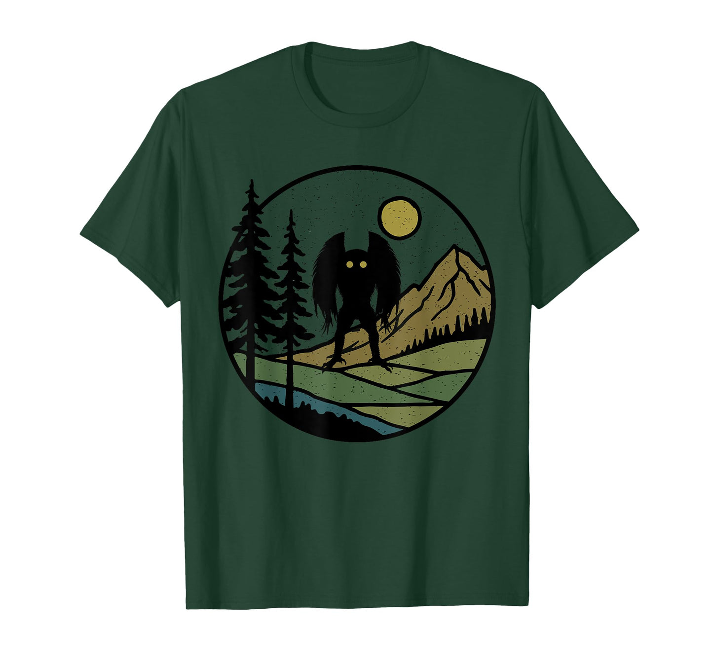 Mothman Vintage Rustic Forest Trees with Mountains Cryptid T-Shirt