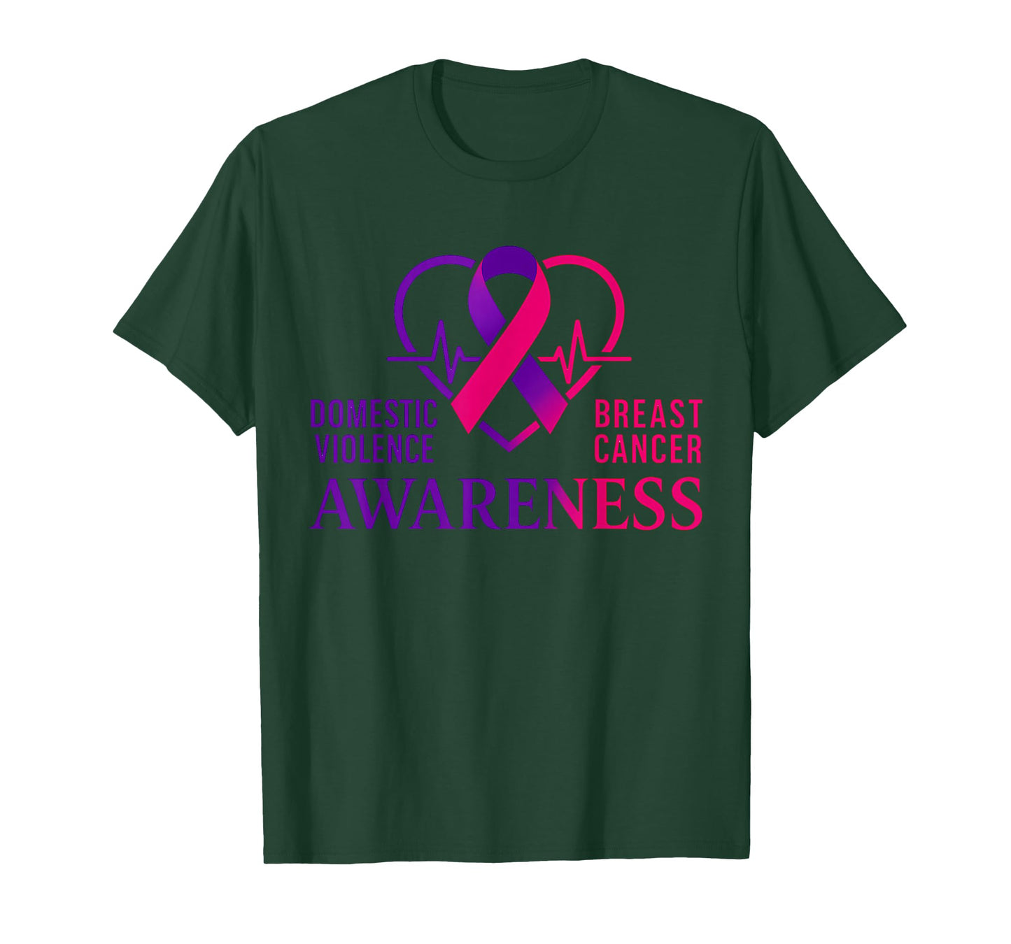 Domestic Violence Breast Cancer Awareness Ribbon Heartbeat T-Shirt