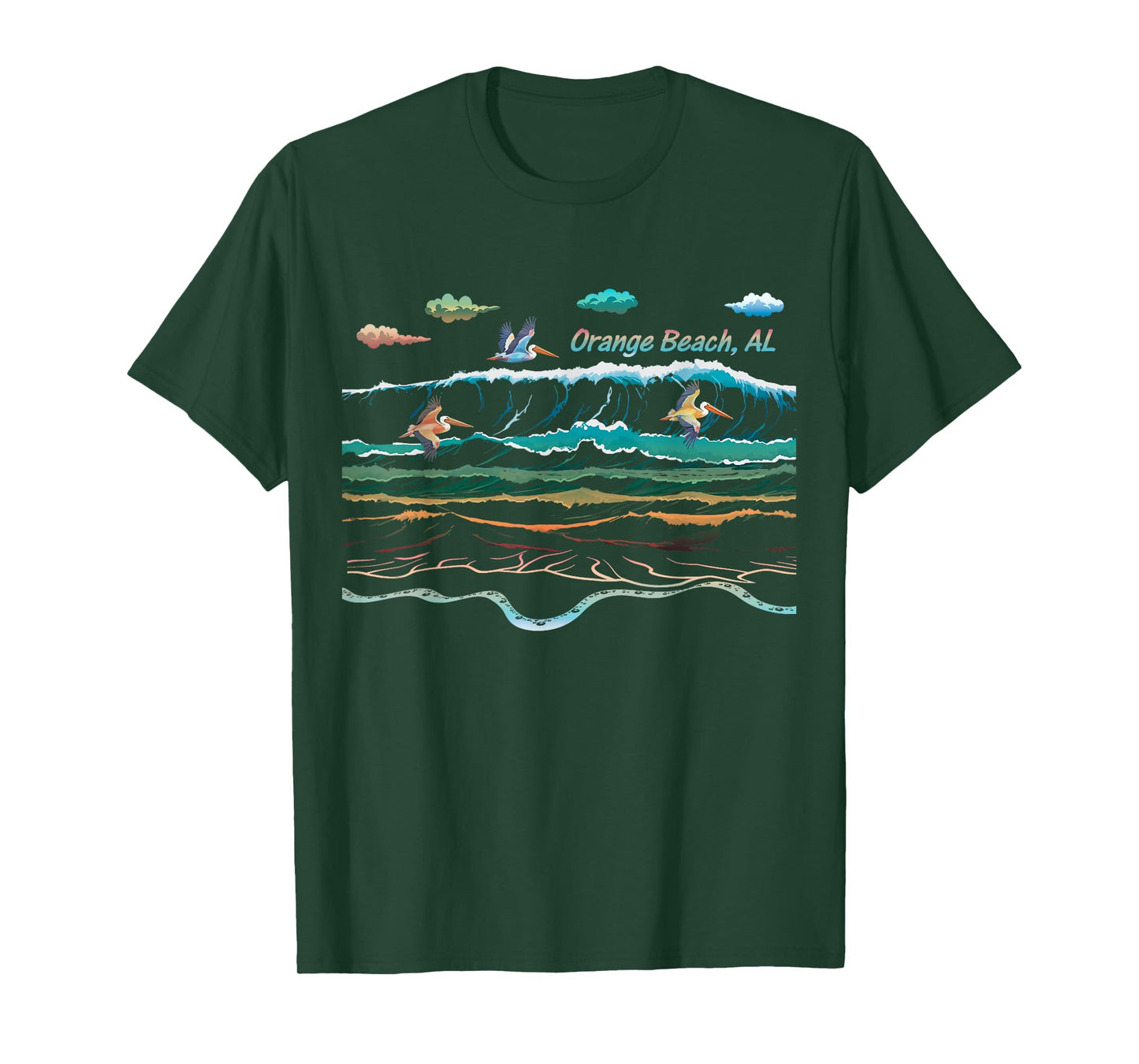 Orange Beach Alabama Colorful Tie-Dye Pelican Beach Waves T-Shirt