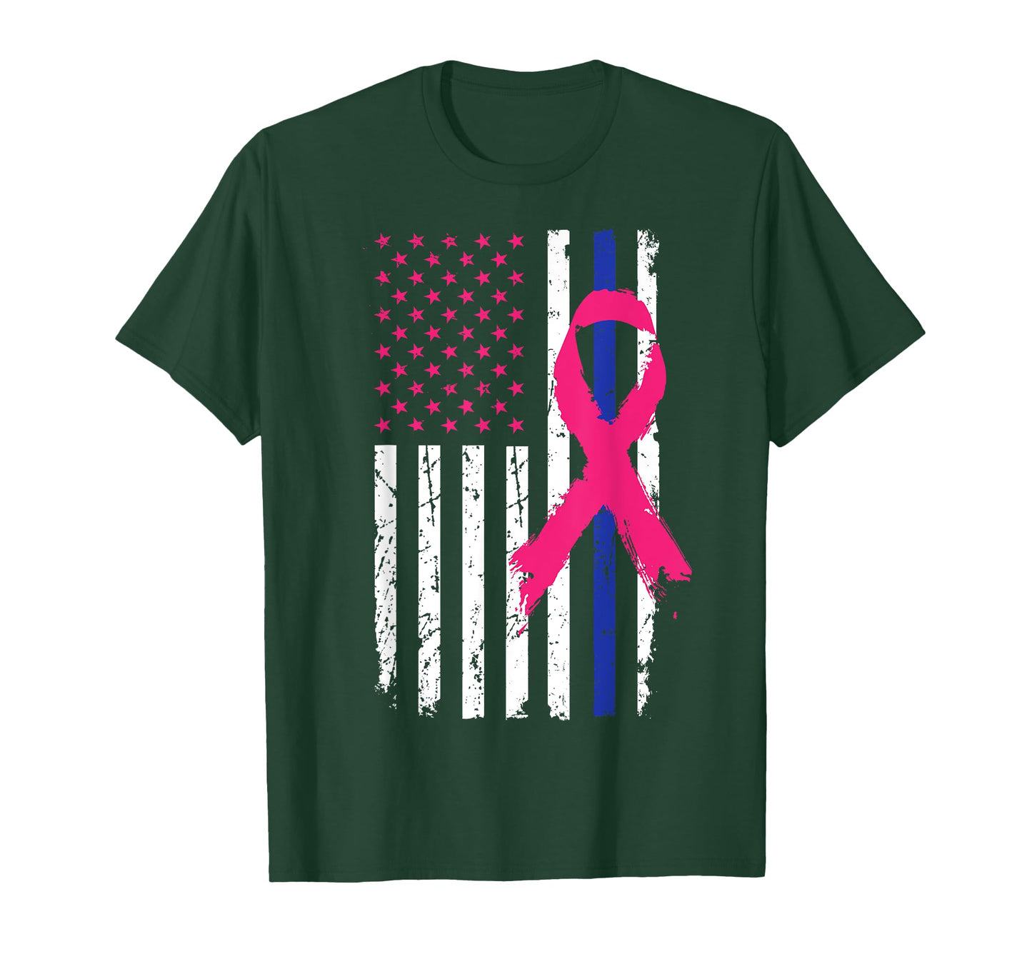 American Police Flag Cool Breast Cancer Awareness Gift T-Shirt for Women Kids Men