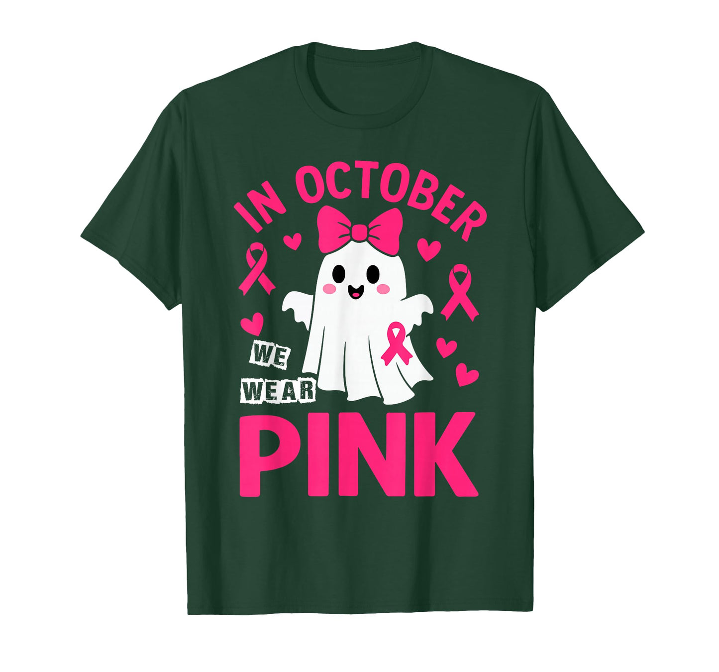 in October We Wear Pink Breast Cancer Awareness Ghost Boo T-Shirt