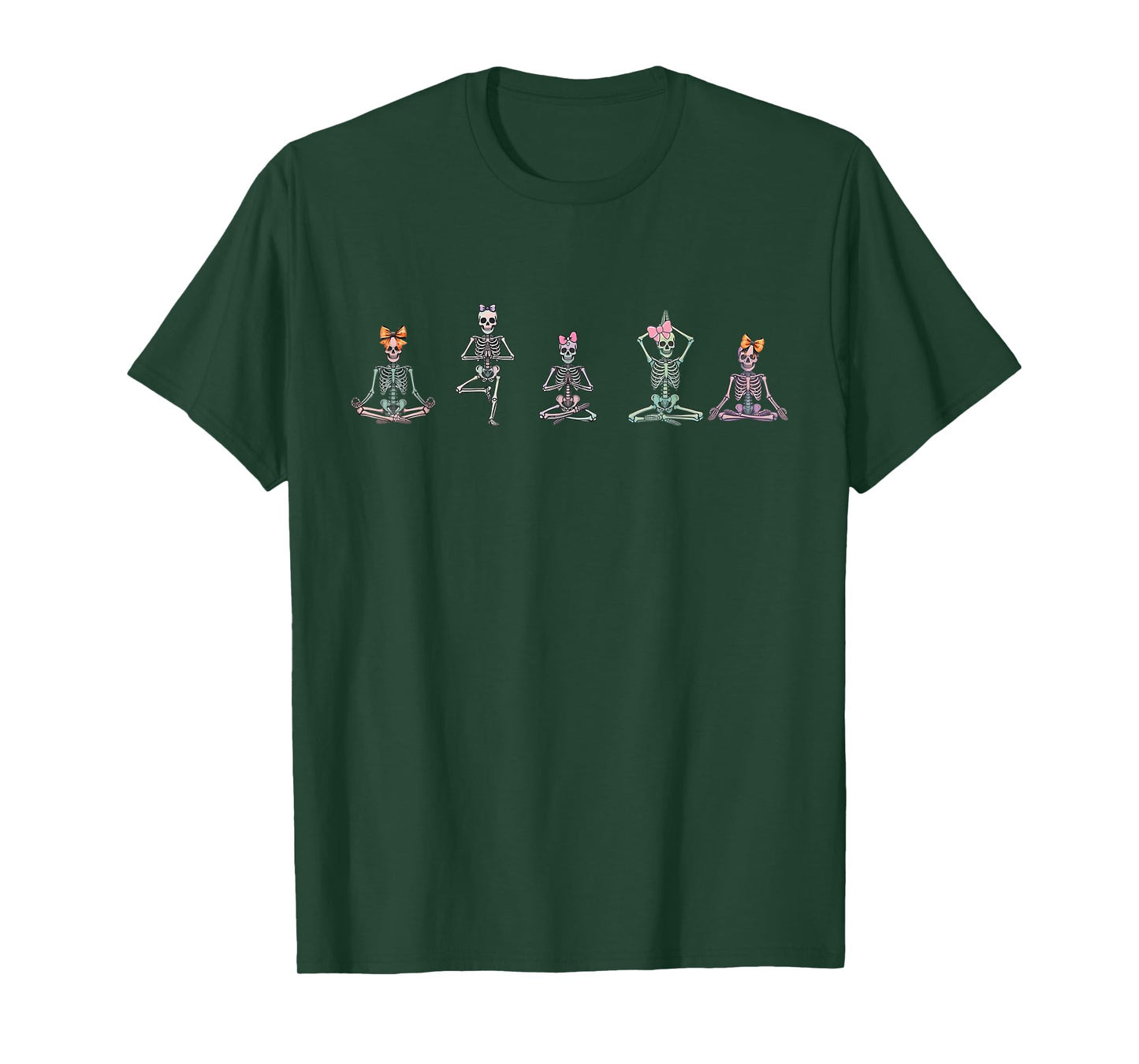 Coquette Bow Skeleton Yoga Poses Funny Halloween Yogi T-Shirt
