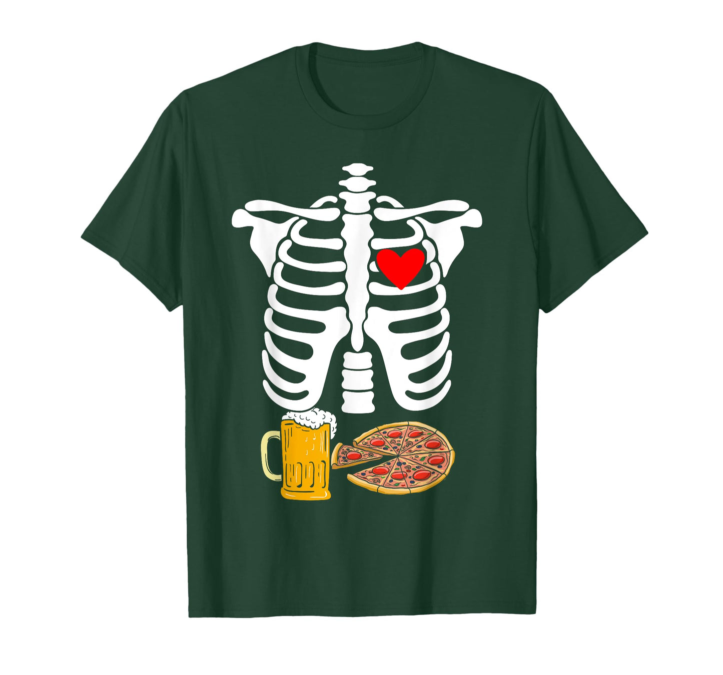 Rib Cage Skeleton X-Ray Drink Beer Pizza Halloween Costume T-Shirt