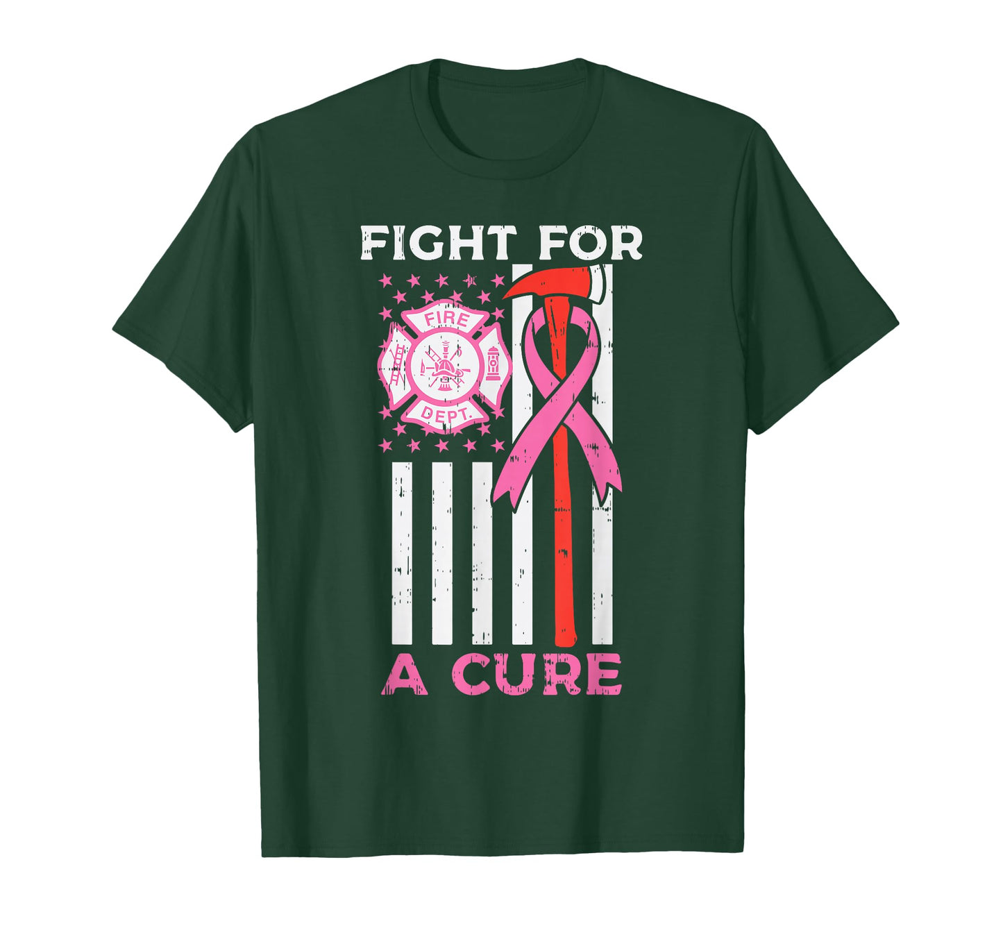 Fight For A Cure Firefighter US Flag Breast Cancer Awareness T-Shirt