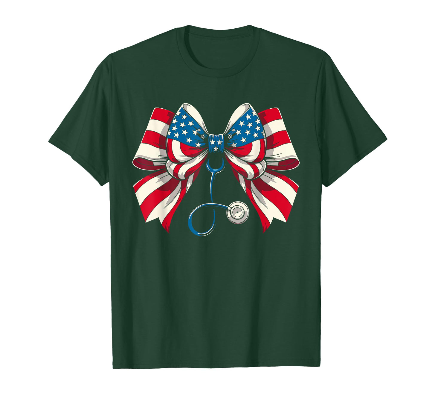 USA Flag Stethoscope Coquette Bow RN Nurse 4th of July T-Shirt