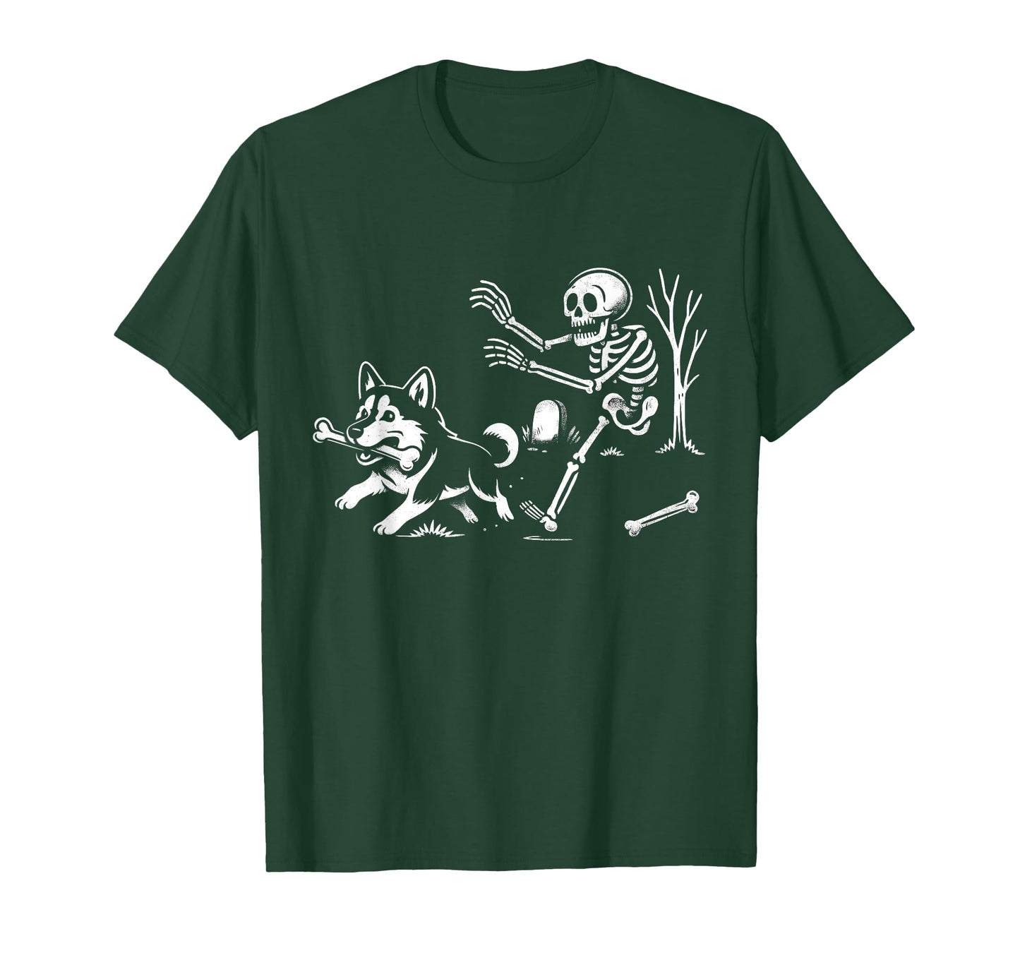 Siberian Husky Dog Skeleton Chase Men Women Kids T-Shirt