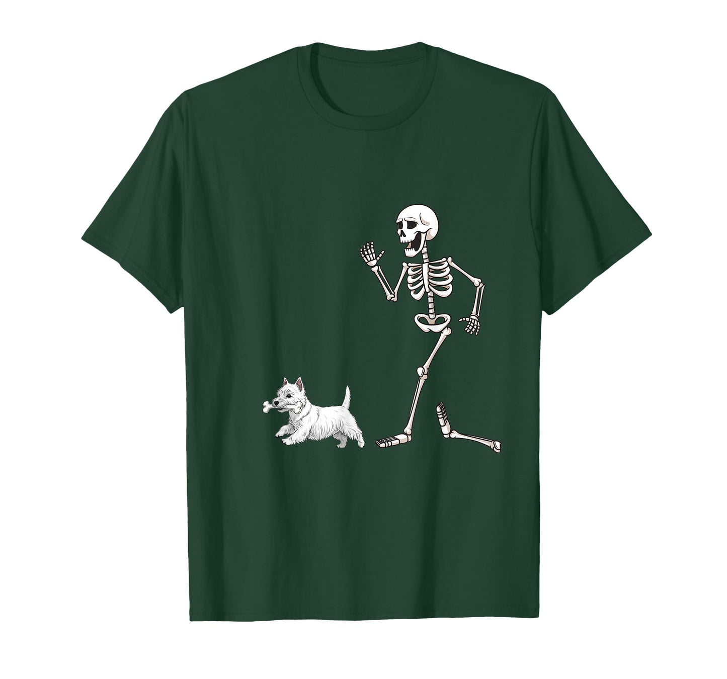 Funny Halloween West Highland White Terrier and Skeleton T-Shirt
