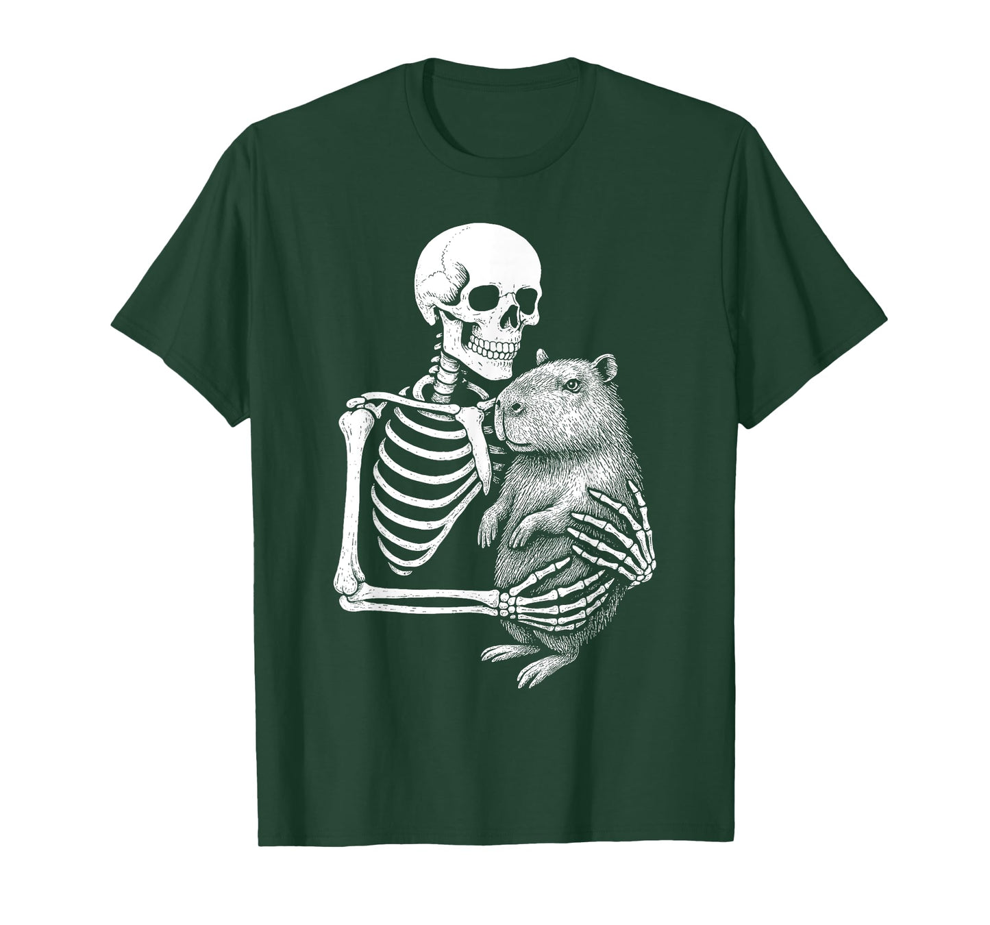Skeleton Holding A Capybara Funny Lazy Halloween Costume T-Shirt