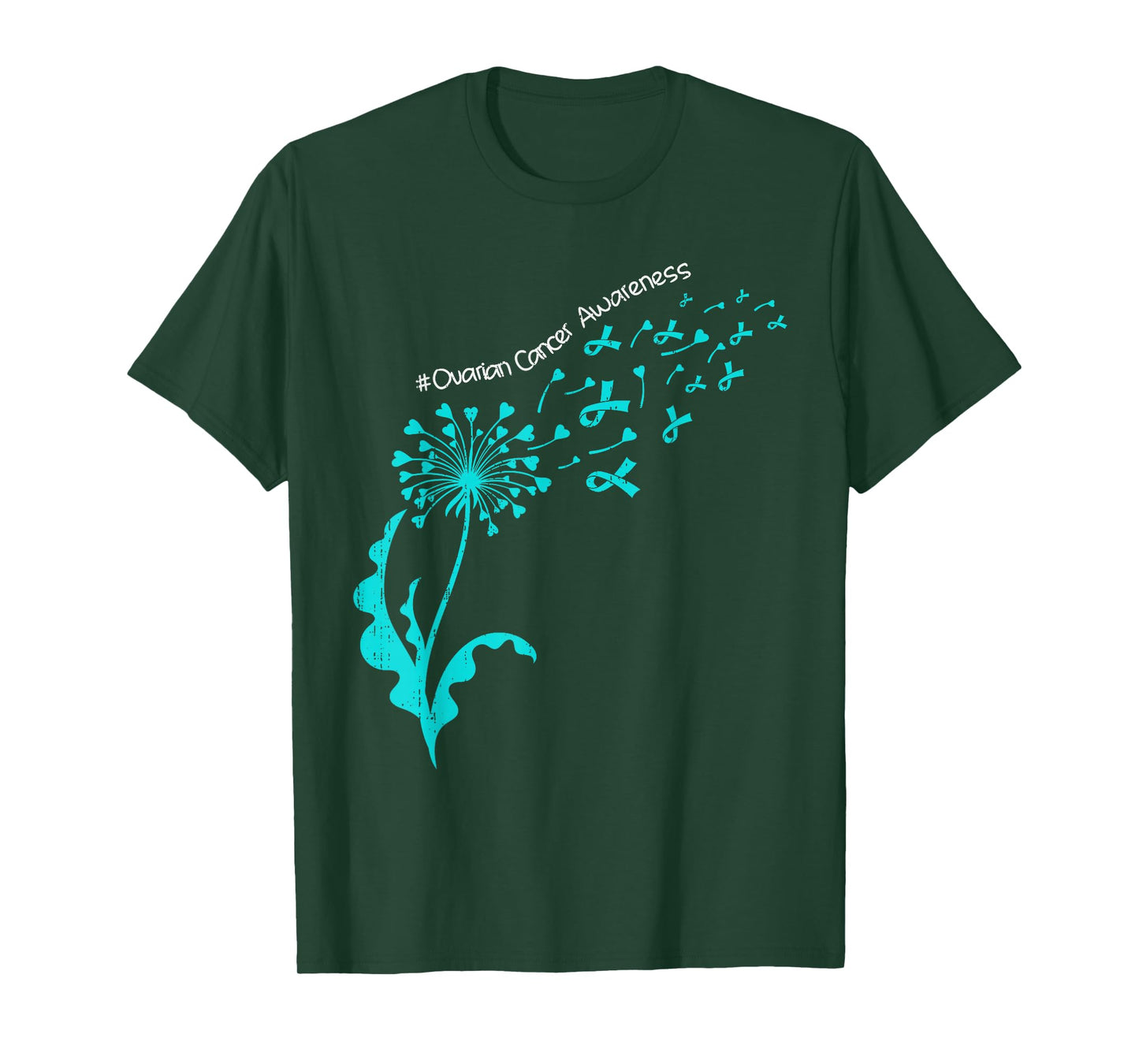 Dandelion Ovarian Cancer Awareness Ribbon Teal Support Women T-Shirt