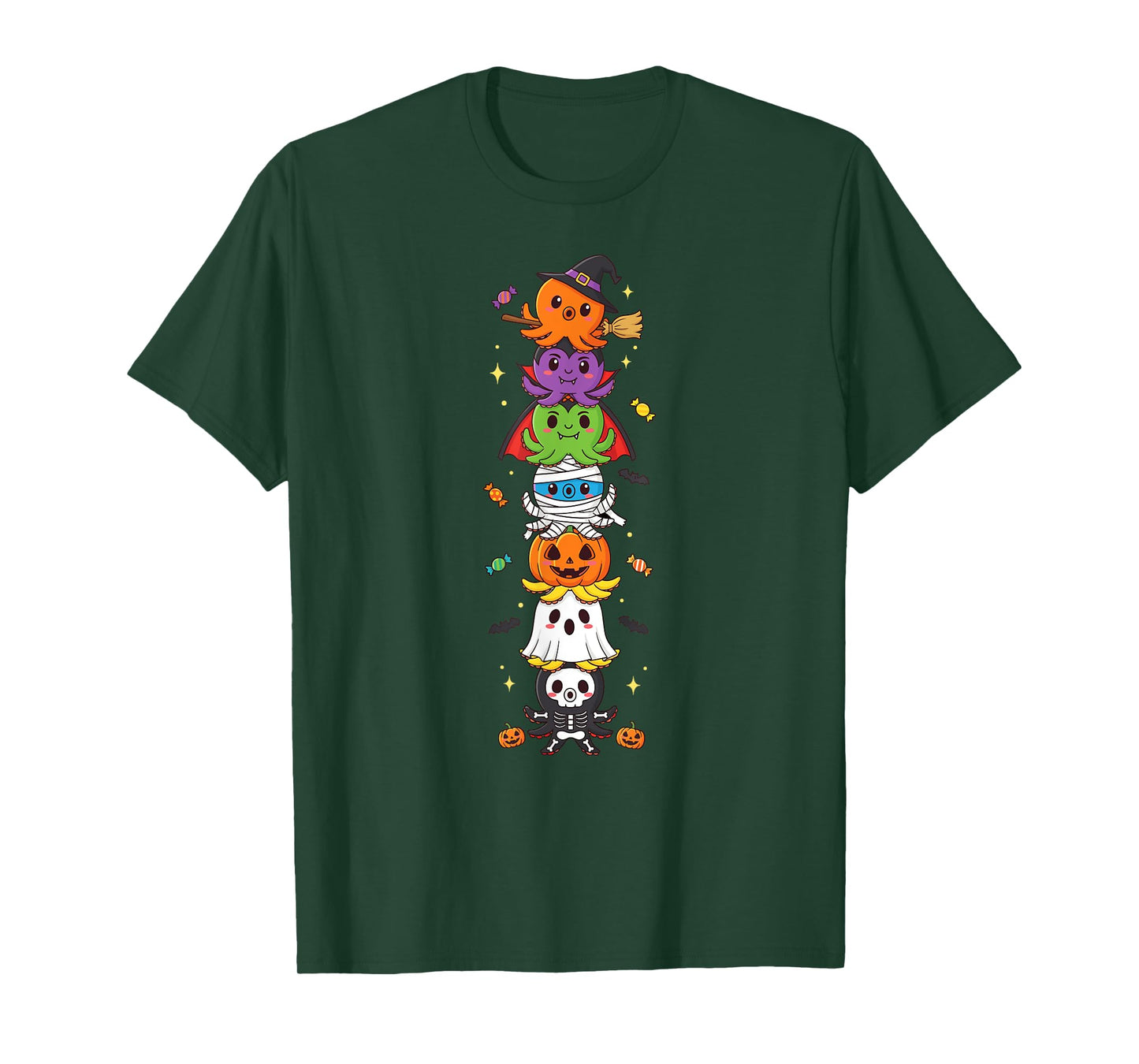 Funny Octopus Witch Vampire Ghost Halloween Kids Mens Womens T-Shirt