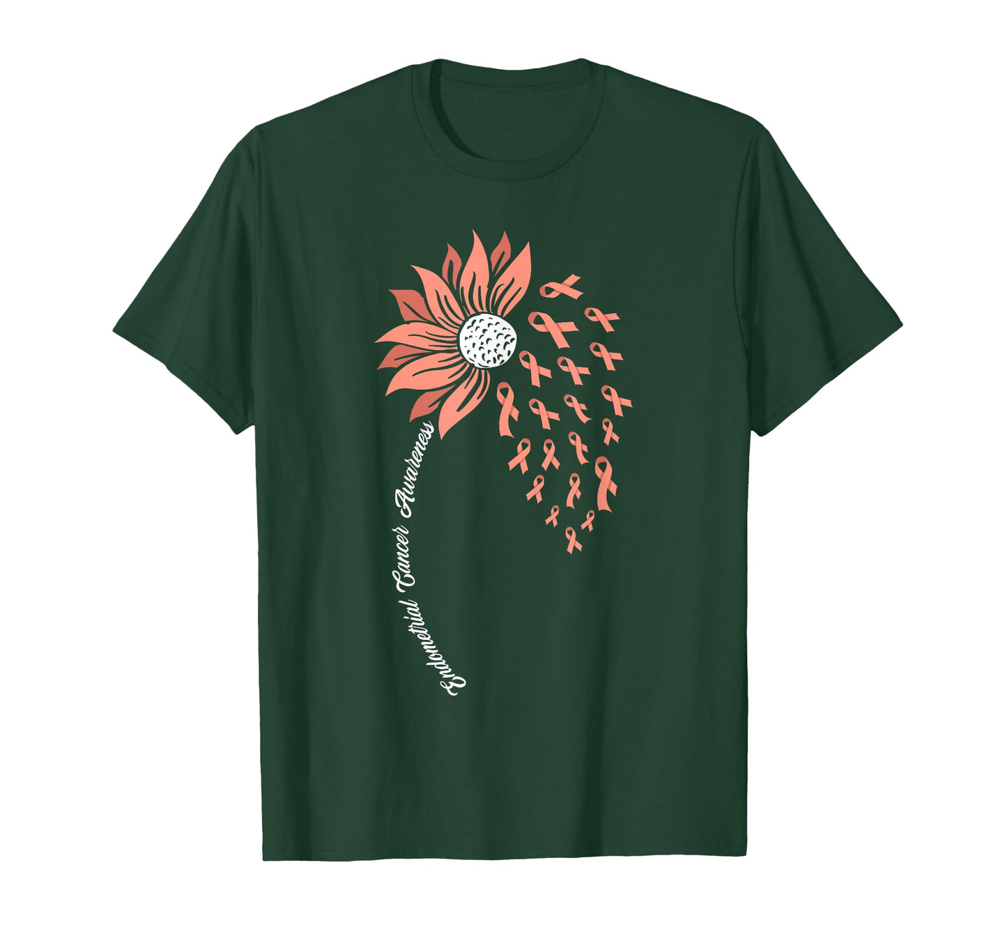 Sunflower Peach Ribbon Support Endometrial Cancer Awareness T-Shirt