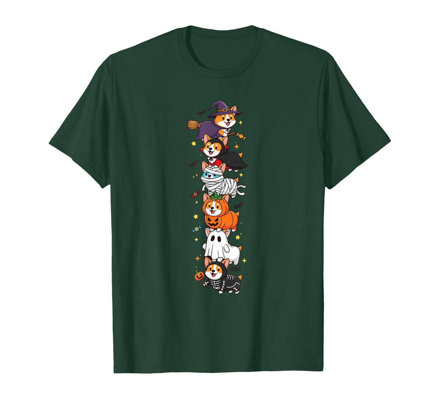 Funny Corgi Witch Vampire Ghost Halloween Kids Mens Womens T-Shirt