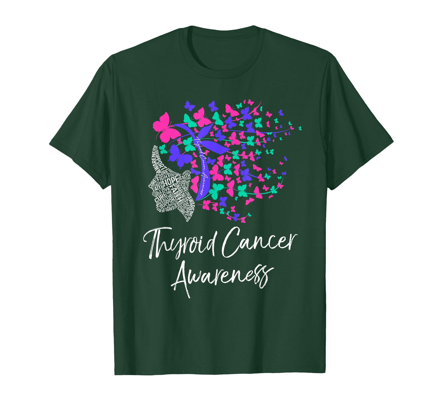 Thyroid Cancer Awareness Shirt Purple Pink Butterflies Gift T-Shirt