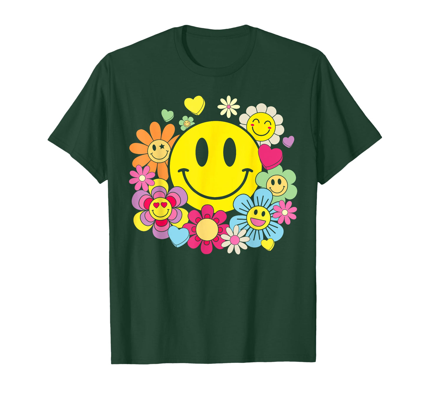 Retro Smile Face Flower Happy Face Flowers Heart Kids Girls T-Shirt