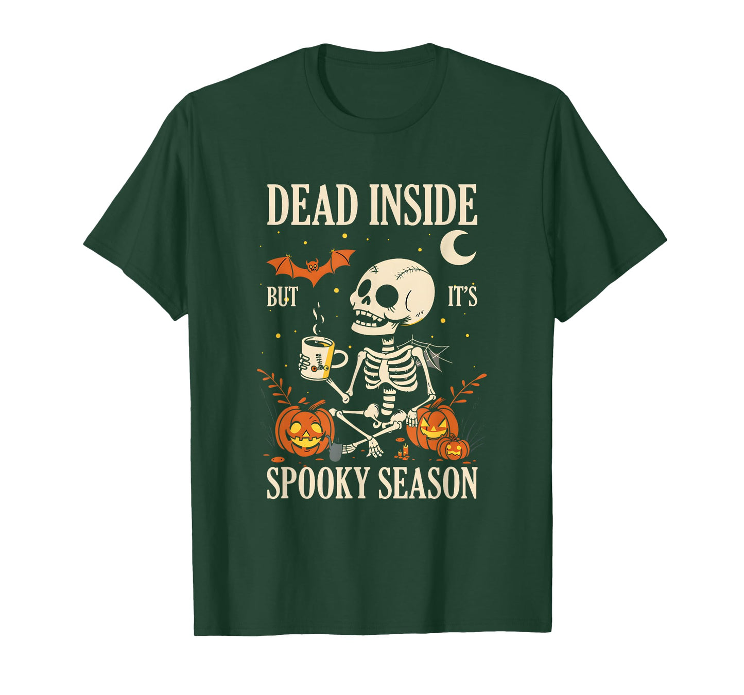 Dead-Inside But Its Spooky Season Pumpkin Skeleton Bats T-Shirt