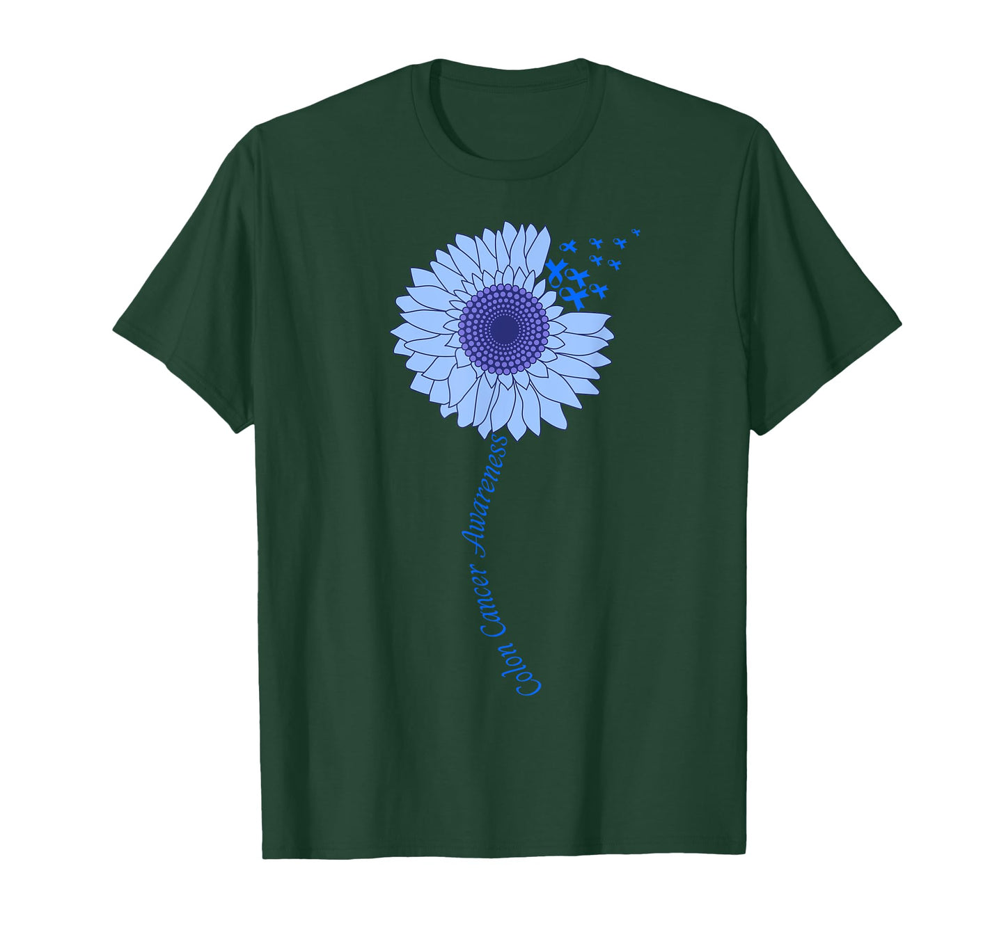 Colon Cancer Awareness Sunflower Periwinkle Ribbon T-Shirt