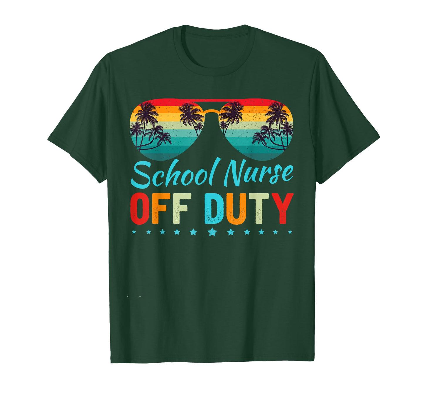 School Nurse Off Duty Sunglasses Beach Sunset Teacher T-Shirt