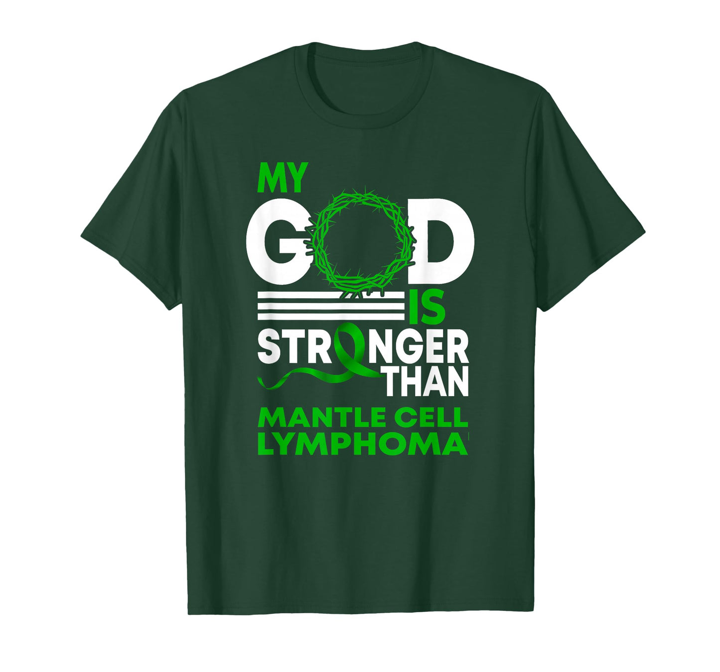 My God Stronger Than Mantle Cell Lymphoma Awareness Ribbon T-Shirt