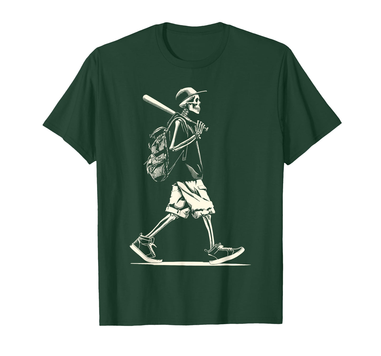 Walking Skeleton Baseball Graphic Halloween Spooky T-Shirt