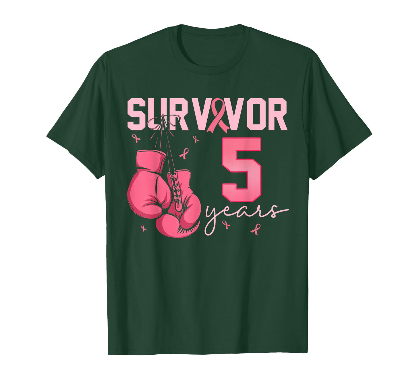 Breast Cancer Survivor 5 Years Pink Ribbon Boxing Gloves T-Shirt