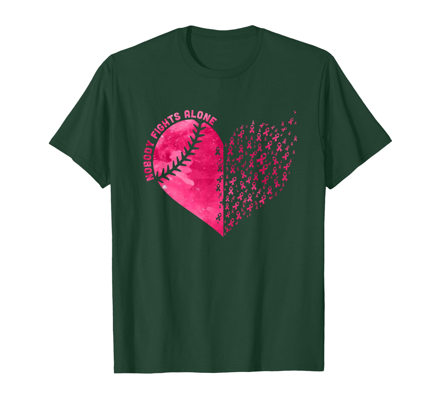 Nobody Fights Alone Pink Baseball Breast Cancer Awareness T-Shirt