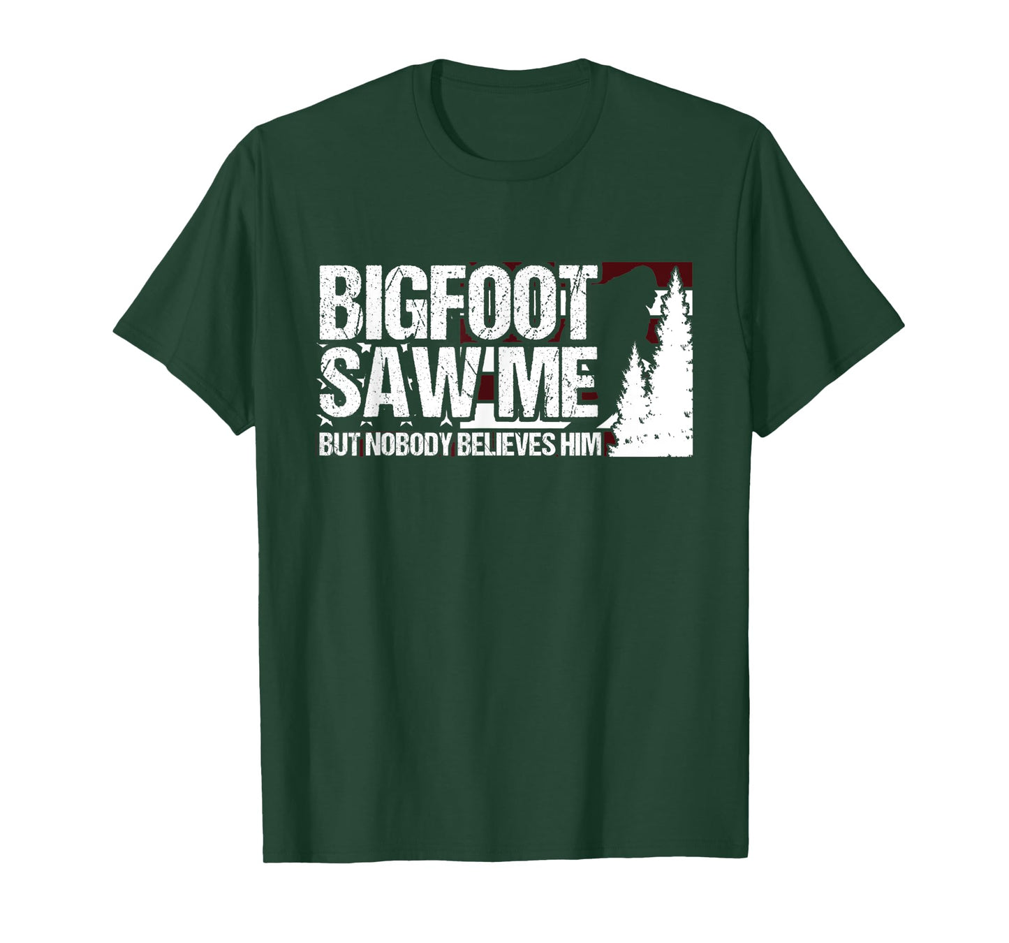 Bigfoot Saw Me But Nobody Believes Him Sasquatch USA Flag Women Kids Men T-Shirt